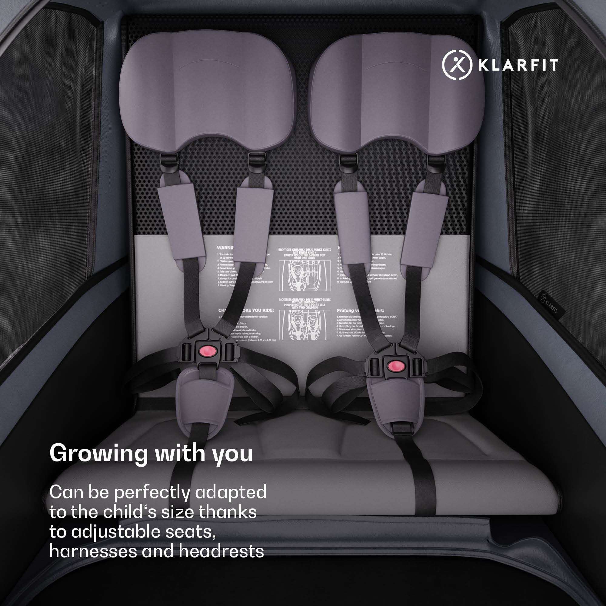 KLARFIT GoKiddo, príves na bicykel, príves/kočík, skladací, integrované brzdy, rastúci, pre 2 deti – Obrázok 5