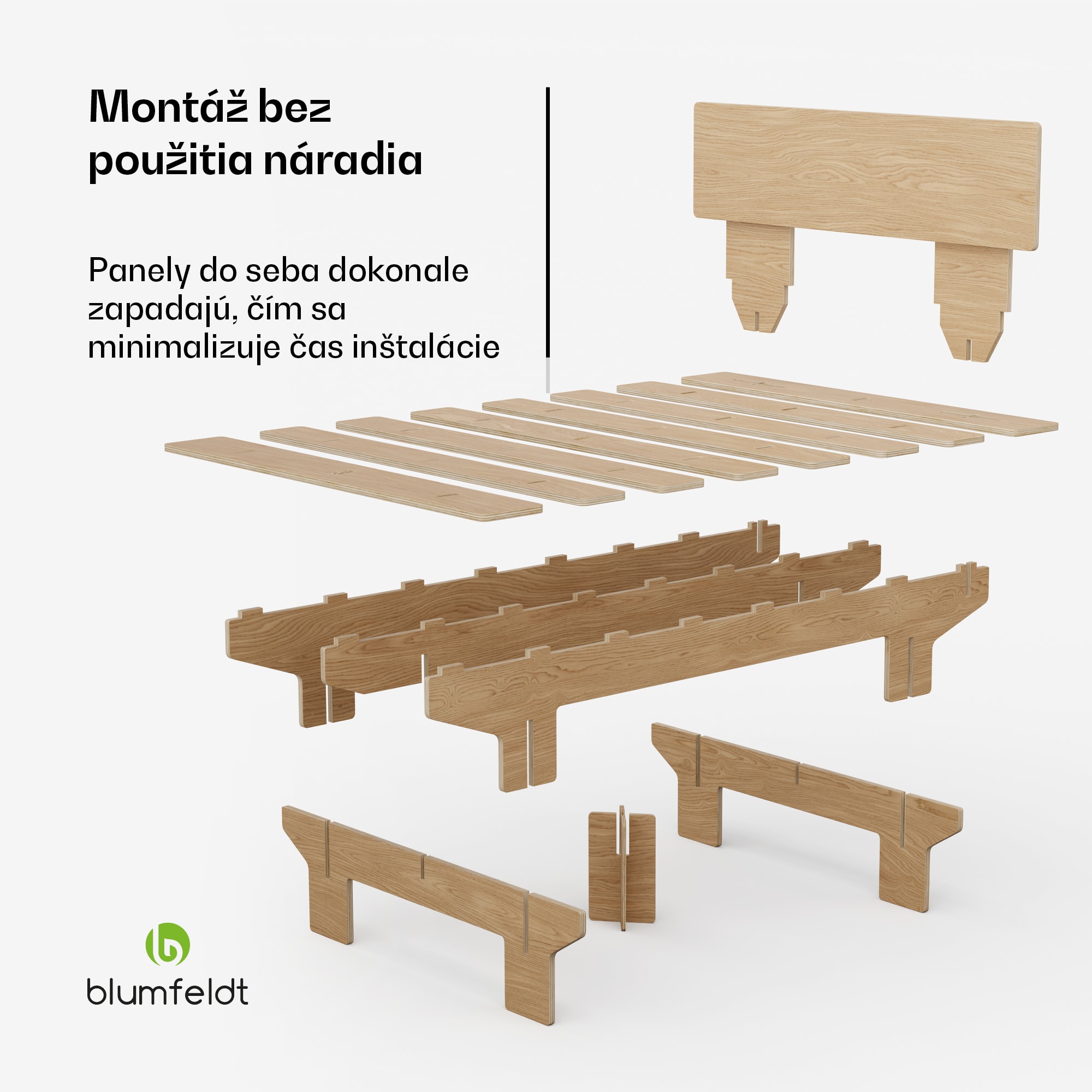 Blumfeldt NordicAura Double rám manželskej postele, 140 cm x 200 cm, robustný, bez náradia, eukalyptové drevo, polička – Obrázok 4