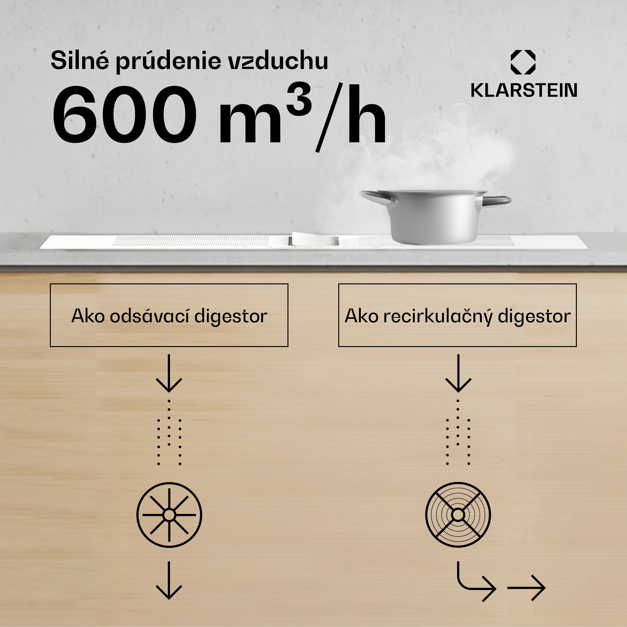 Klarstein Chef-Fusion Down Air System, 2 v 1, indukčná varná doska + digestor, výkonný, 7200 W – Obrázok 5