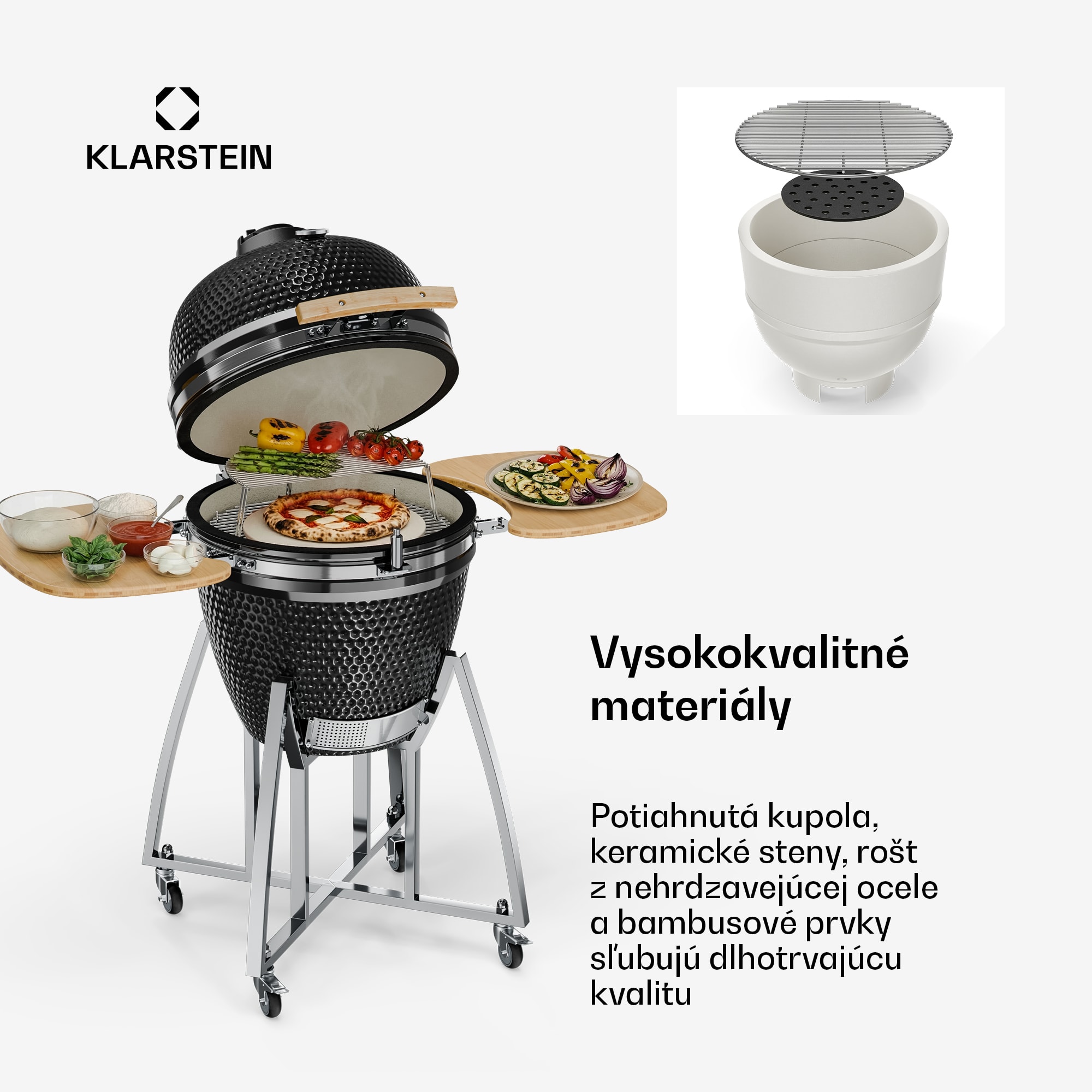 Klarstein Kingsize, kamado gril, keramický, 21", údenie, pomalé pečenie, nehrdzavejúca oceľ – Obrázok 5