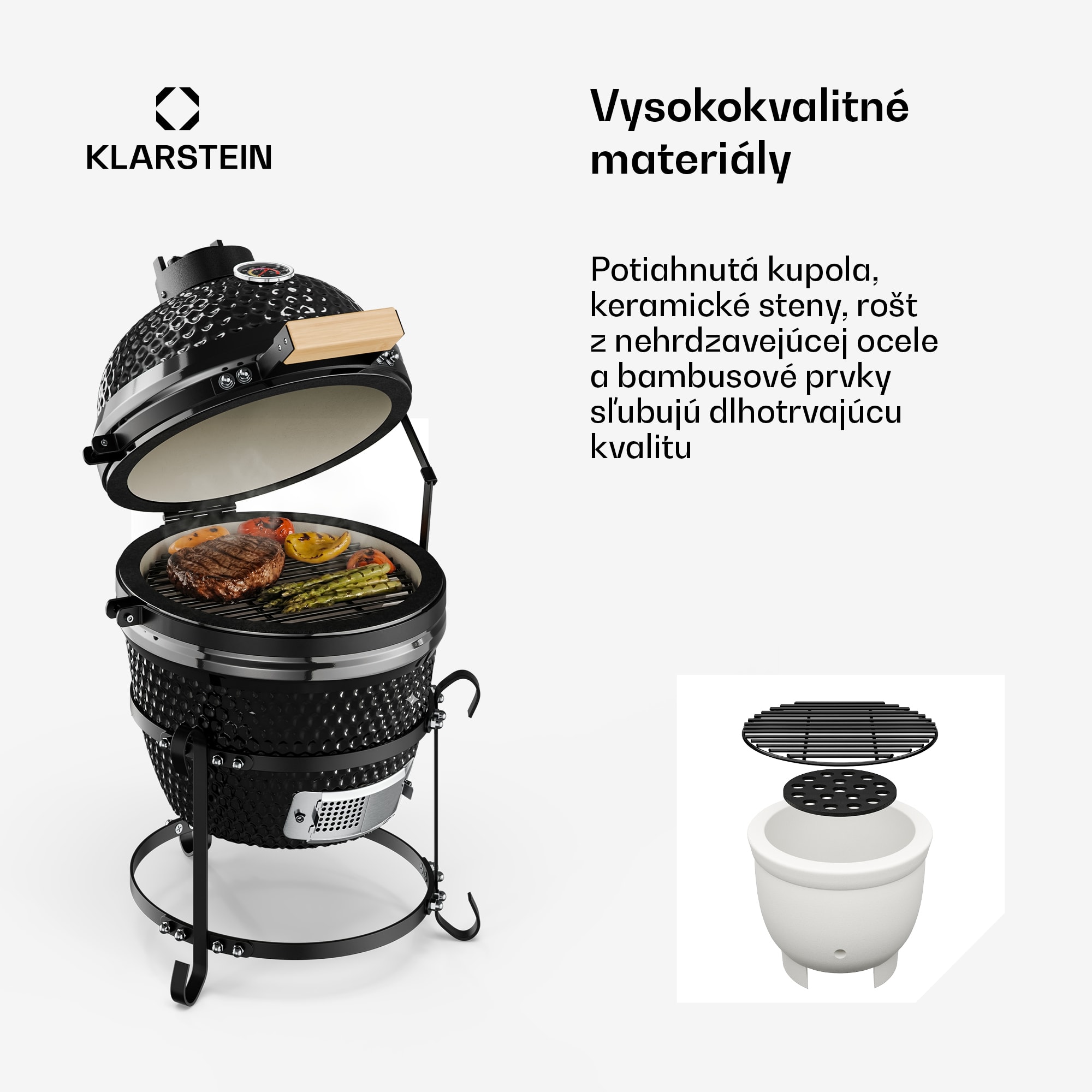 Klarstein Princesize, kamado gril, keramický, 11", údenie, BBQ, pomalé varenie, čierny – Obrázok 5