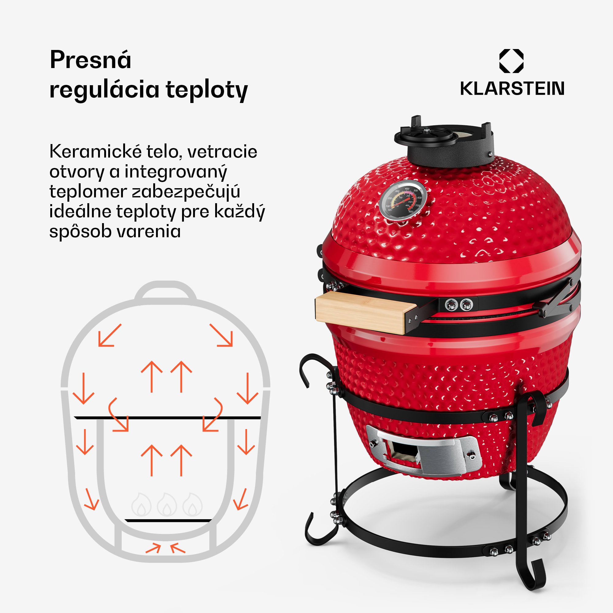 Klarstein Princesize, kamado gril, keramický, 11", údenie, BBQ, pomalé varenie, červený – Obrázok 4