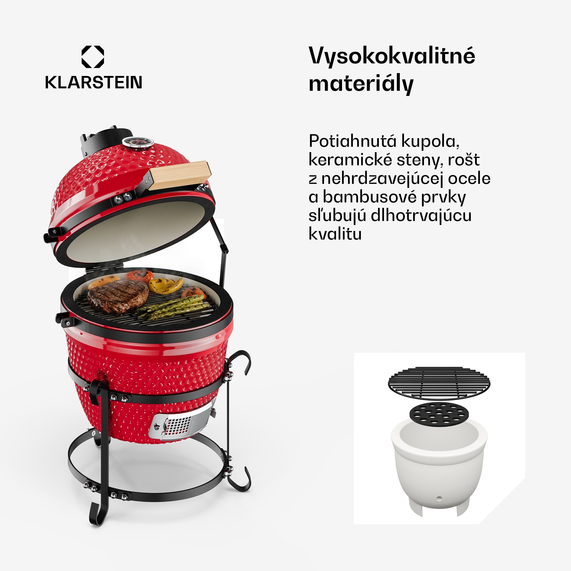 Klarstein Princesize, kamado gril, keramický, 11", údenie, BBQ, pomalé varenie, červený – Obrázok 5
