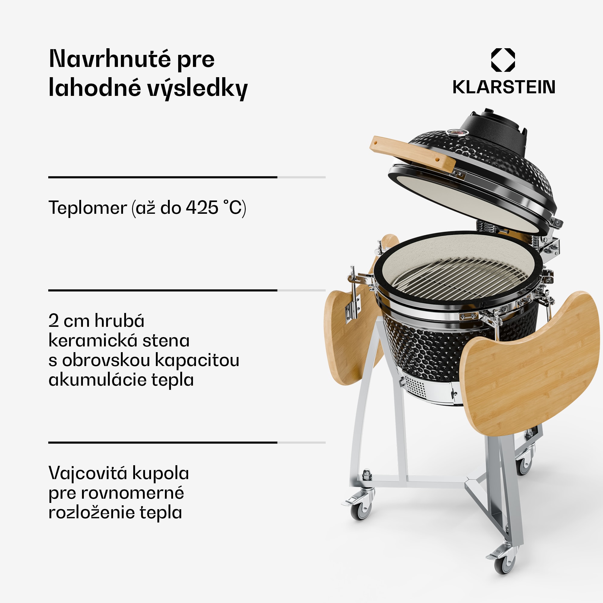Klarstein Queensize, kamado gril, teplomer, odnímateľné bočné diely, čierny – Obrázok 3