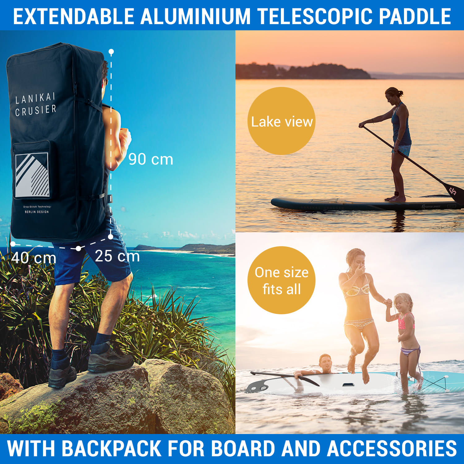 Capital Sports Lanikai Cruiser 9.8, nafukovací paddelboard, súprava so SUP doskou, 305 × 77 × 10 – Obrázok 2