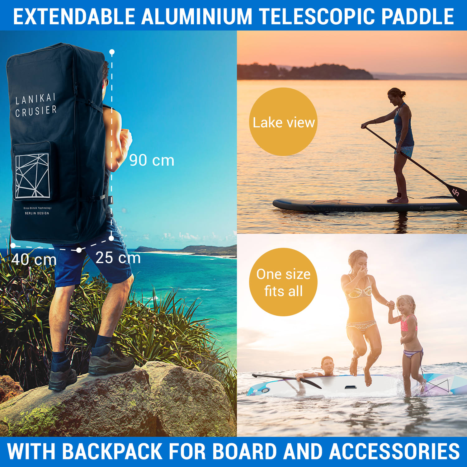 Capital Sports Lanikai Cruiser 9.8, nafukovací paddelboard, súprava so SUP doskou, 305 × 77 × 10 – Obrázok 2