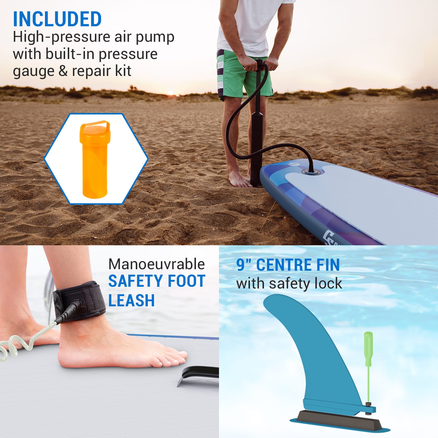 Capital Sports Lanikai Cruiser 9.8, nafukovací paddelboard, súprava so SUP doskou, 305 × 77 × 10 – Obrázok 4