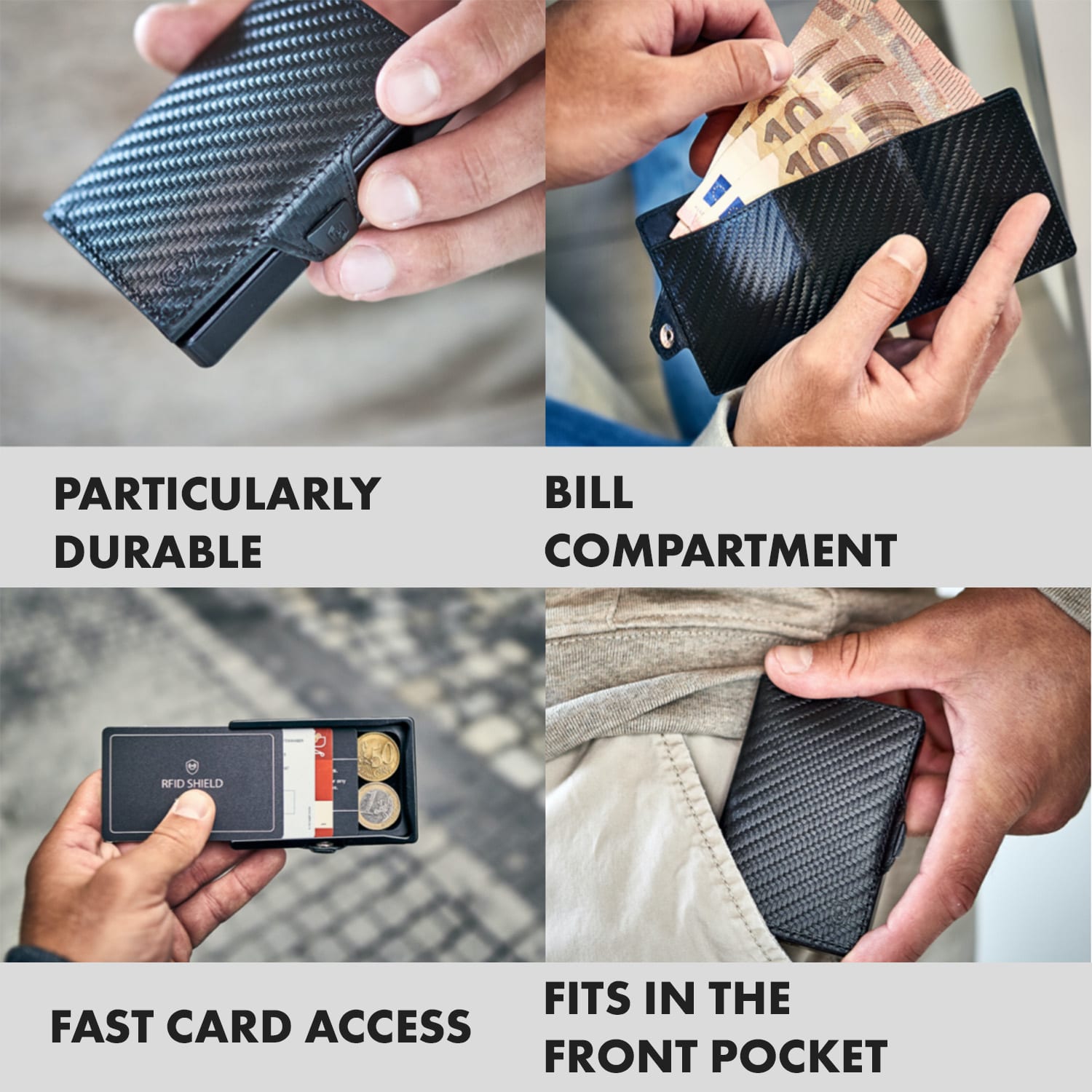 Slimpuro ZNAP, tenká peňaženka, 8 kariet, priečinok mince, 8,9 × 1,5 × 6,3 cm (Š × V × H), RFID ochrana – Obrázok 2