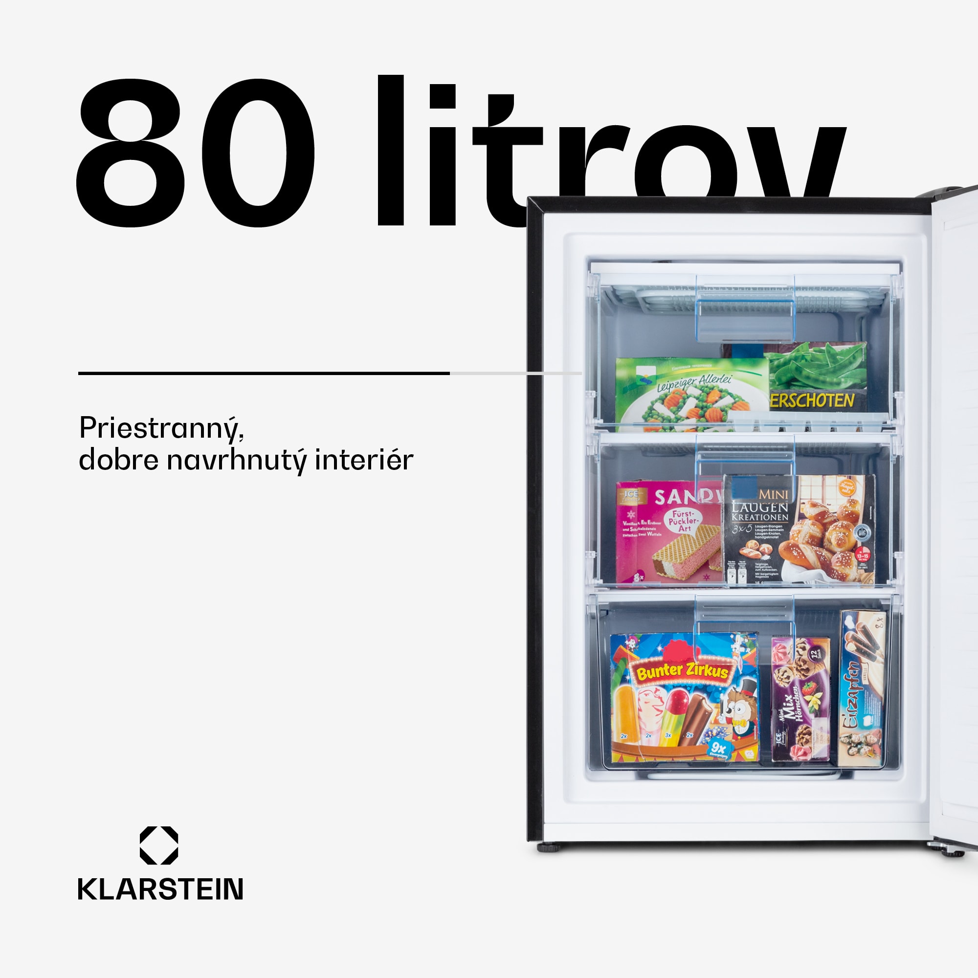 Klarstein Pluto 80L, mraznička, 4-hviezdičková, 80 l, do -18 °C – Obrázok 2