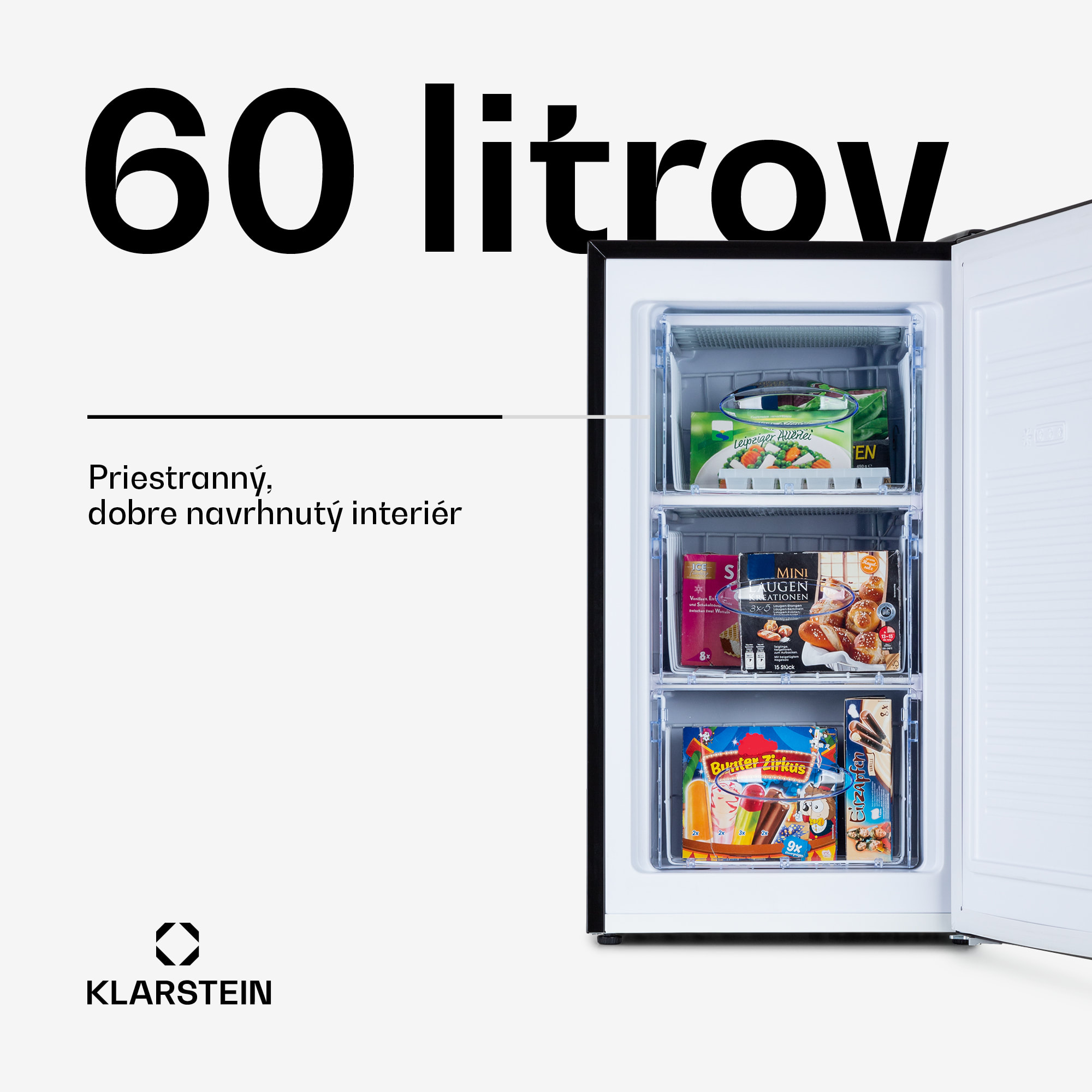 Klarstein Pluto 60L, mraznička, 4-hviezdičková, 60 l, do -18 °C – Obrázok 2