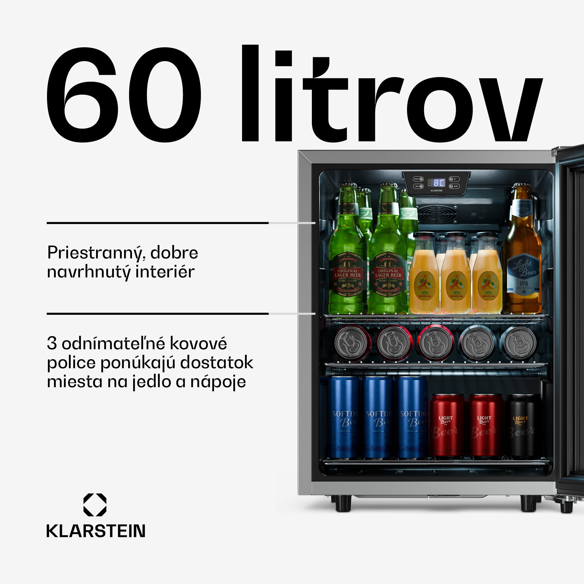 Klarstein LuxeChill chladnička na nápoje | 64 x 48 cm | LED vnútorné osvetlenie | Čierna – Obrázok 2