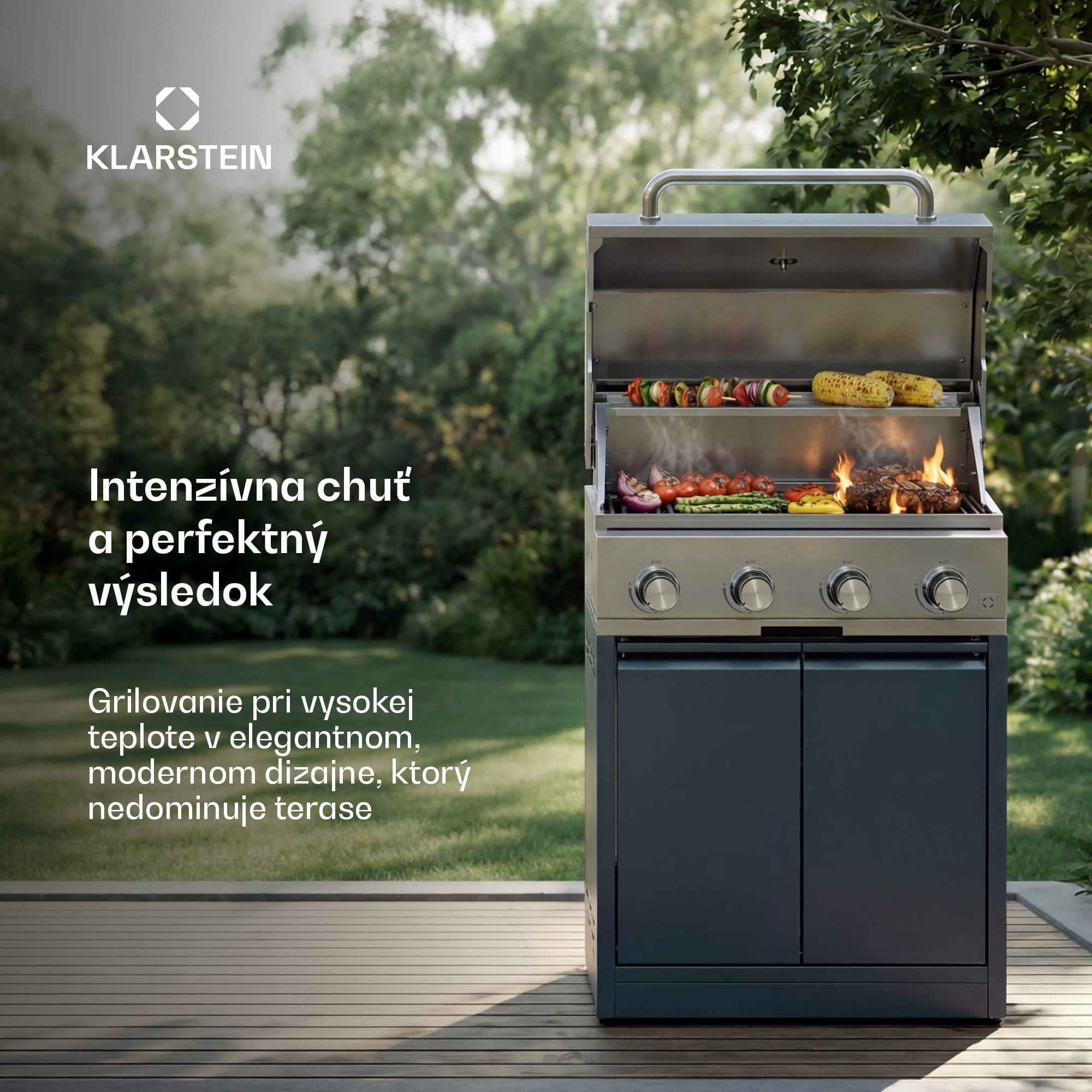 Klarstein WaldChef plynový gril | 4 horáky | 30 mbar | 12800 W | Liatinový rošt | Nehrdzavejúca oceľ – Obrázok 2