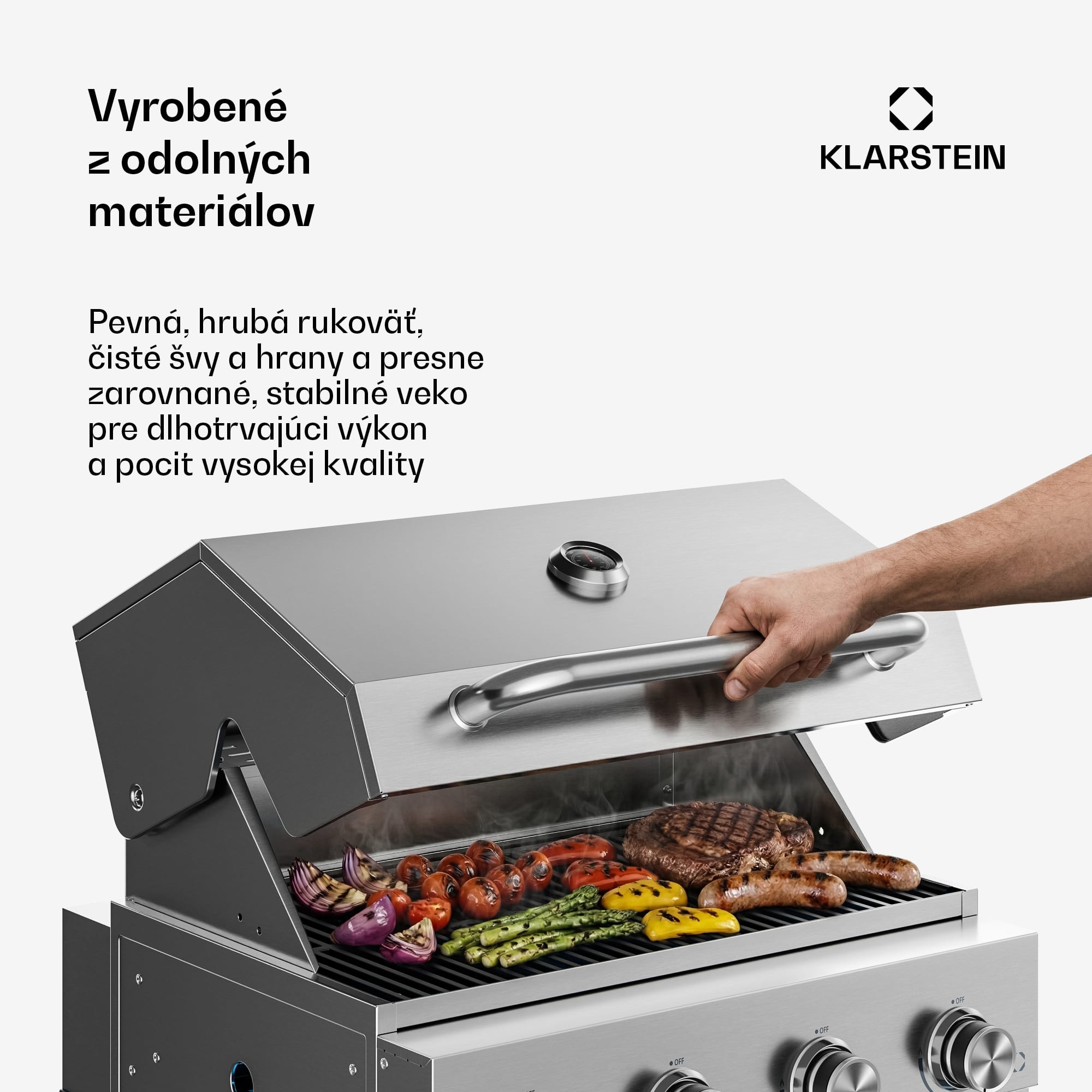 Klarstein WaldChef plynový gril | 4 horáky | 30 mbar | 12800 W | Liatinový rošt | Nehrdzavejúca oceľ – Obrázok 3