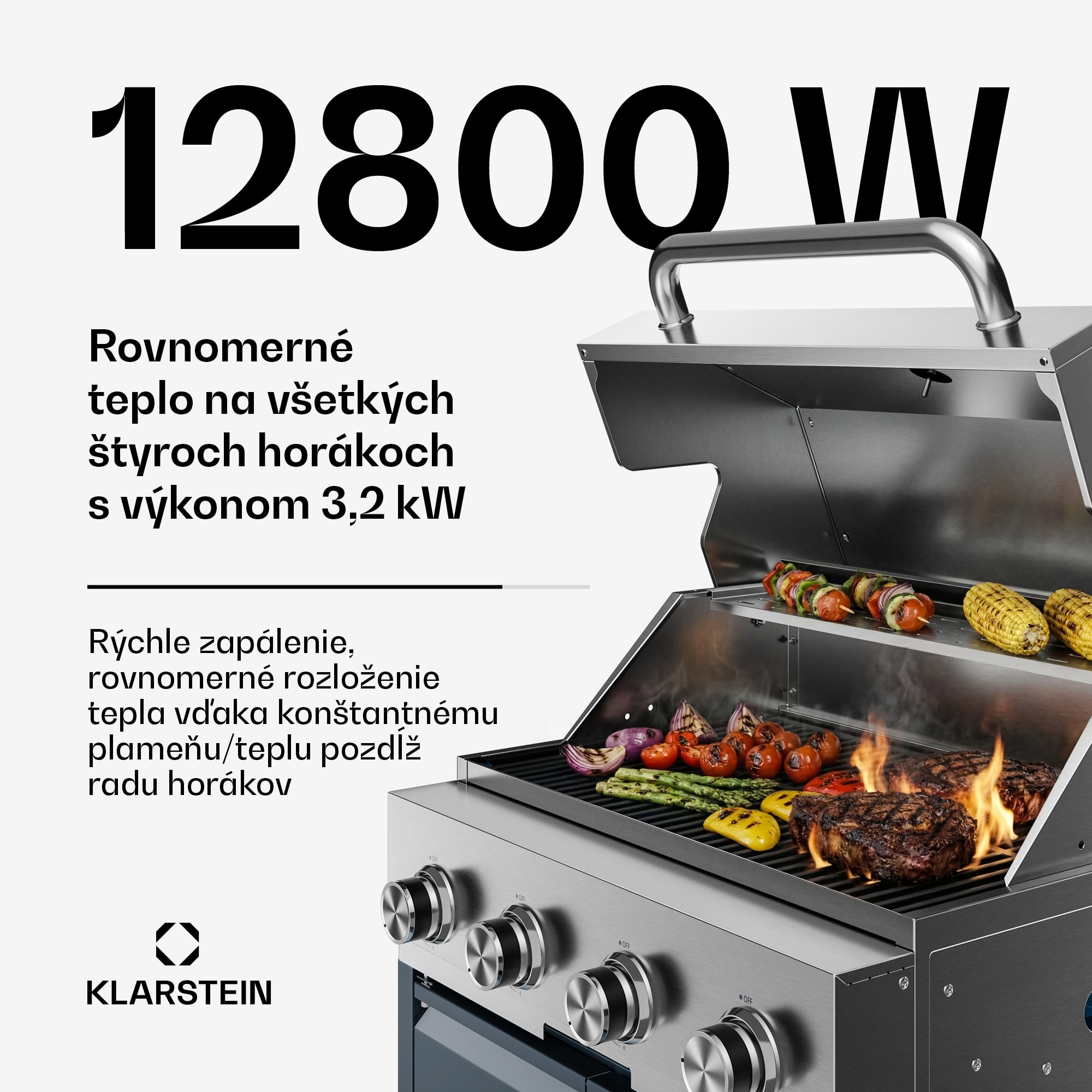 Klarstein WaldChef plynový gril | 4 horáky | 30 mbar | 12800 W | Liatinový rošt | Nehrdzavejúca oceľ – Obrázok 4