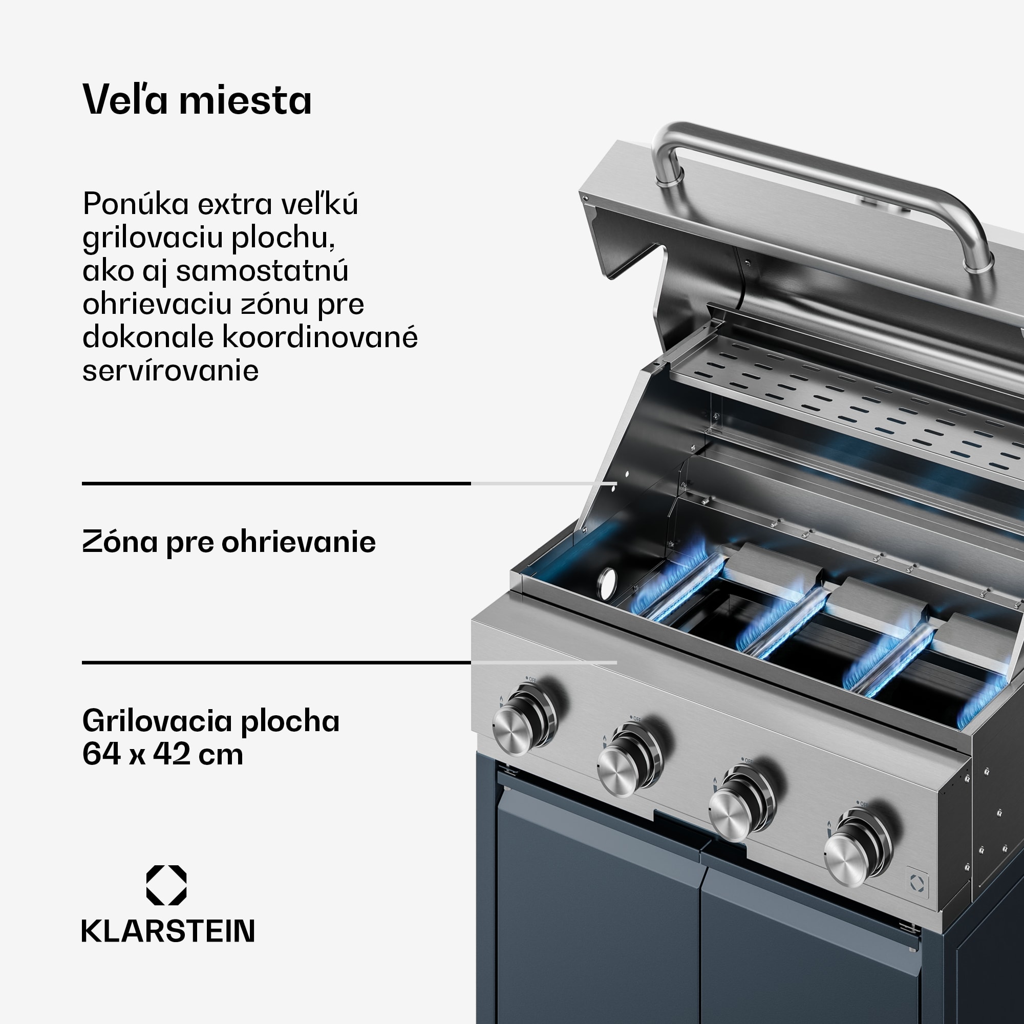 Klarstein WaldChef plynový gril | 4 horáky | 30 mbar | 12800 W | Liatinový rošt | Nehrdzavejúca oceľ – Obrázok 5