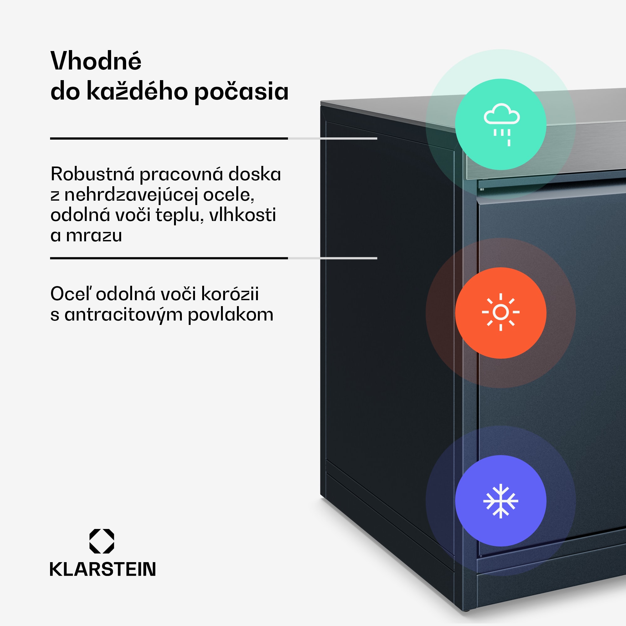 Klarstein WaldChef úložná skrinka | Pracovná doska z nehrdzavejúcej ocele | Odolná voči poveternostným vplyvom | 90 x 90 cm – Obrázok 4