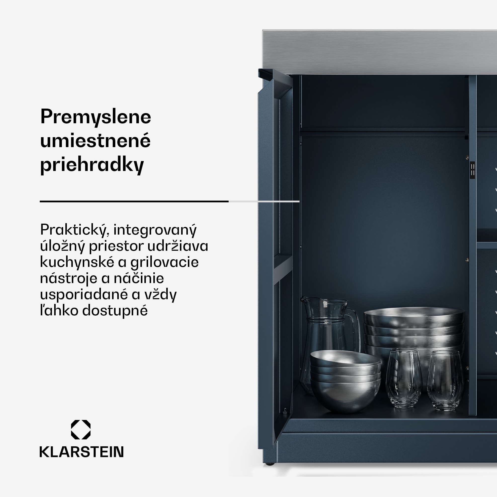 Klarstein WaldChef úložná skrinka | Pracovná doska z nehrdzavejúcej ocele | Odolná voči poveternostným vplyvom | 90 x 90 cm – Obrázok 5