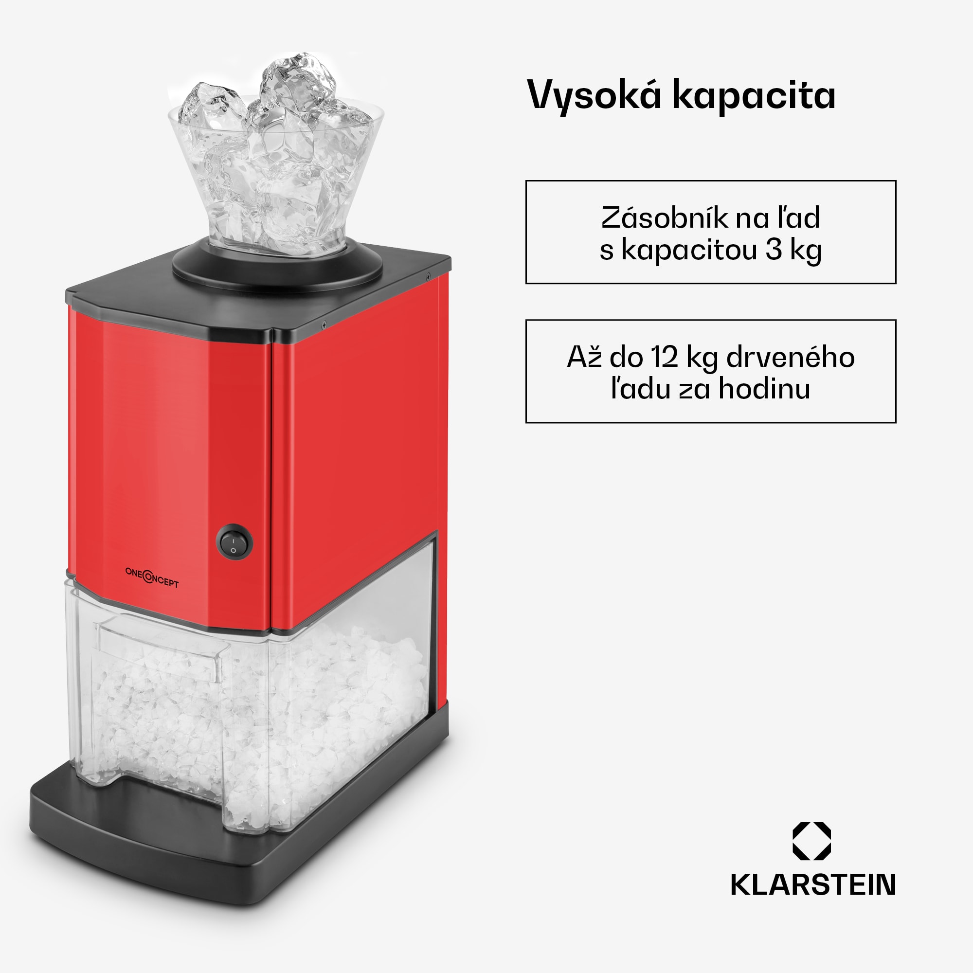 OneConcept Icebreaker, drvič ľadu, 15 kg/h, objem 3,5 l, zásobník na ľad, nehrdzavejúca oceľ, červený – Obrázok 3