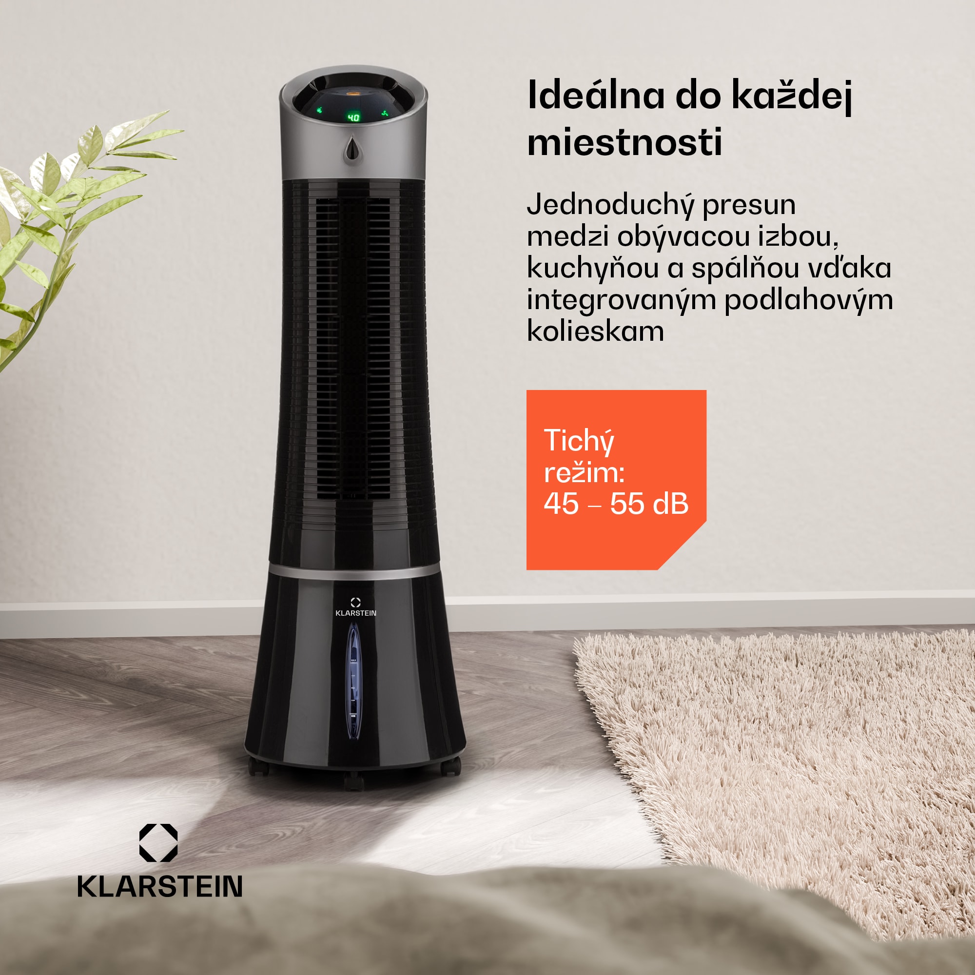 Klarstein Skyscraper Ice, 4 v 1 ochladzovač vzduchu, ventilátor, čistička vzduchu, zvlhčovač, 45 W, 180 m³/h, oscilácia, mobilný, diaľkové ovládanie – Obrázok 3