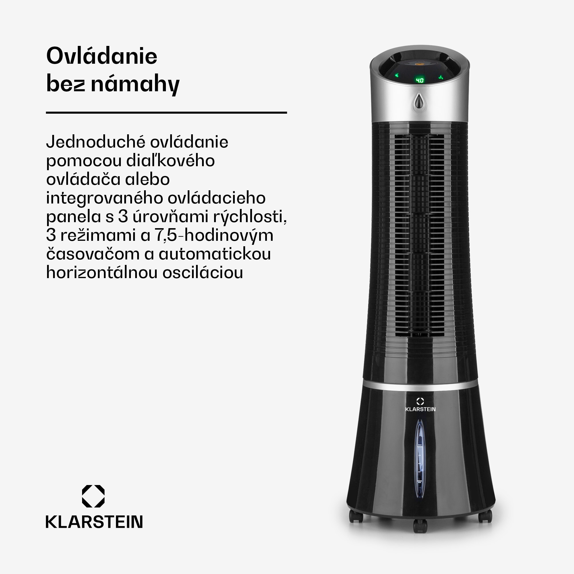 Klarstein Skyscraper Ice, 4 v 1 ochladzovač vzduchu, ventilátor, čistička vzduchu, zvlhčovač, 45 W, 180 m³/h, oscilácia, mobilný, diaľkové ovládanie – Obrázok 4