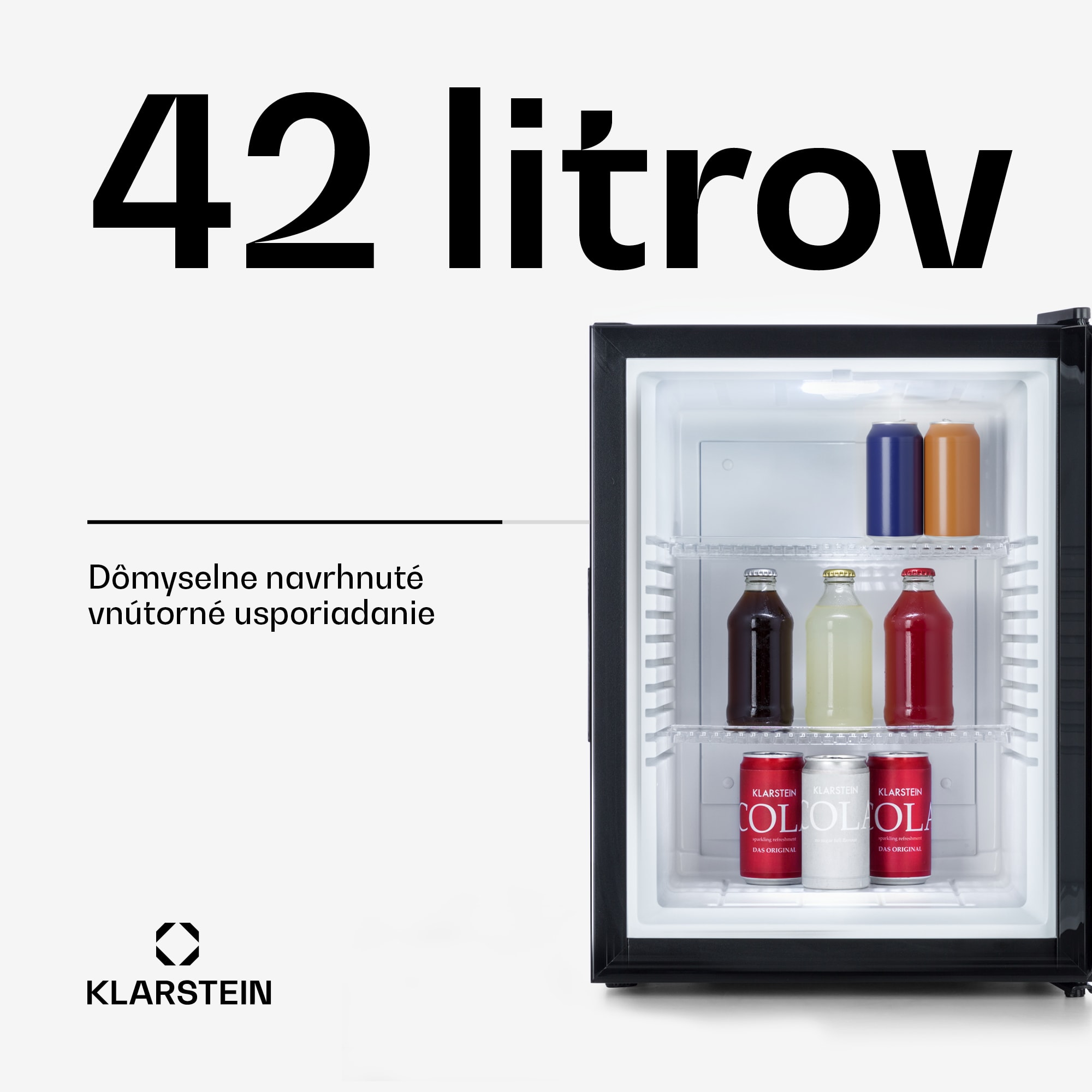 Klarstein Brooklyn 42, mini chladnička, sklenené dvere, LED osvetlenie, police – Obrázok 2