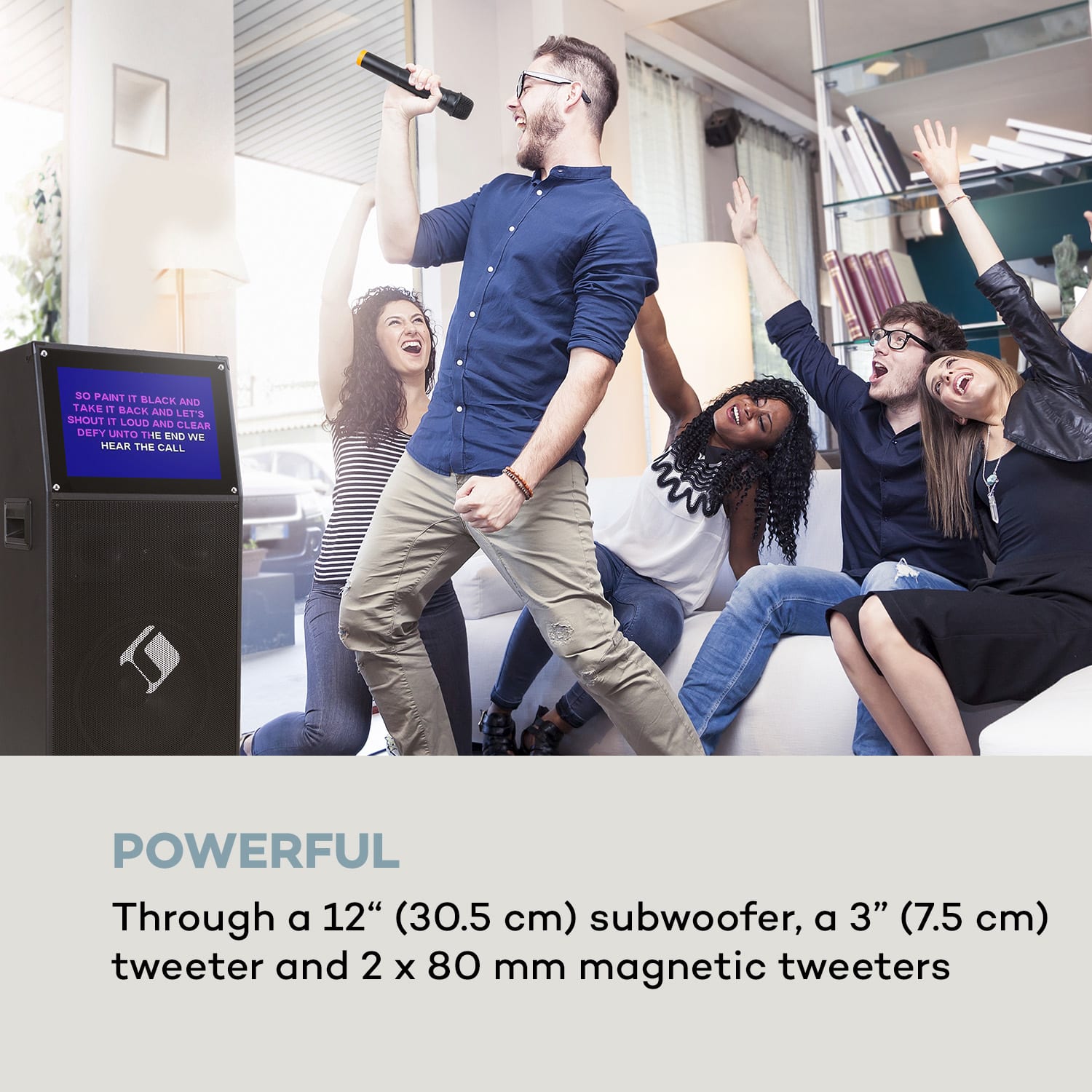 Auna KTV, karaoke systém, 15,4" dotykový displej, 2 UHF mikrofóny, WiFi, BT, USB, SD, HDMI, vozík – Obrázok 2