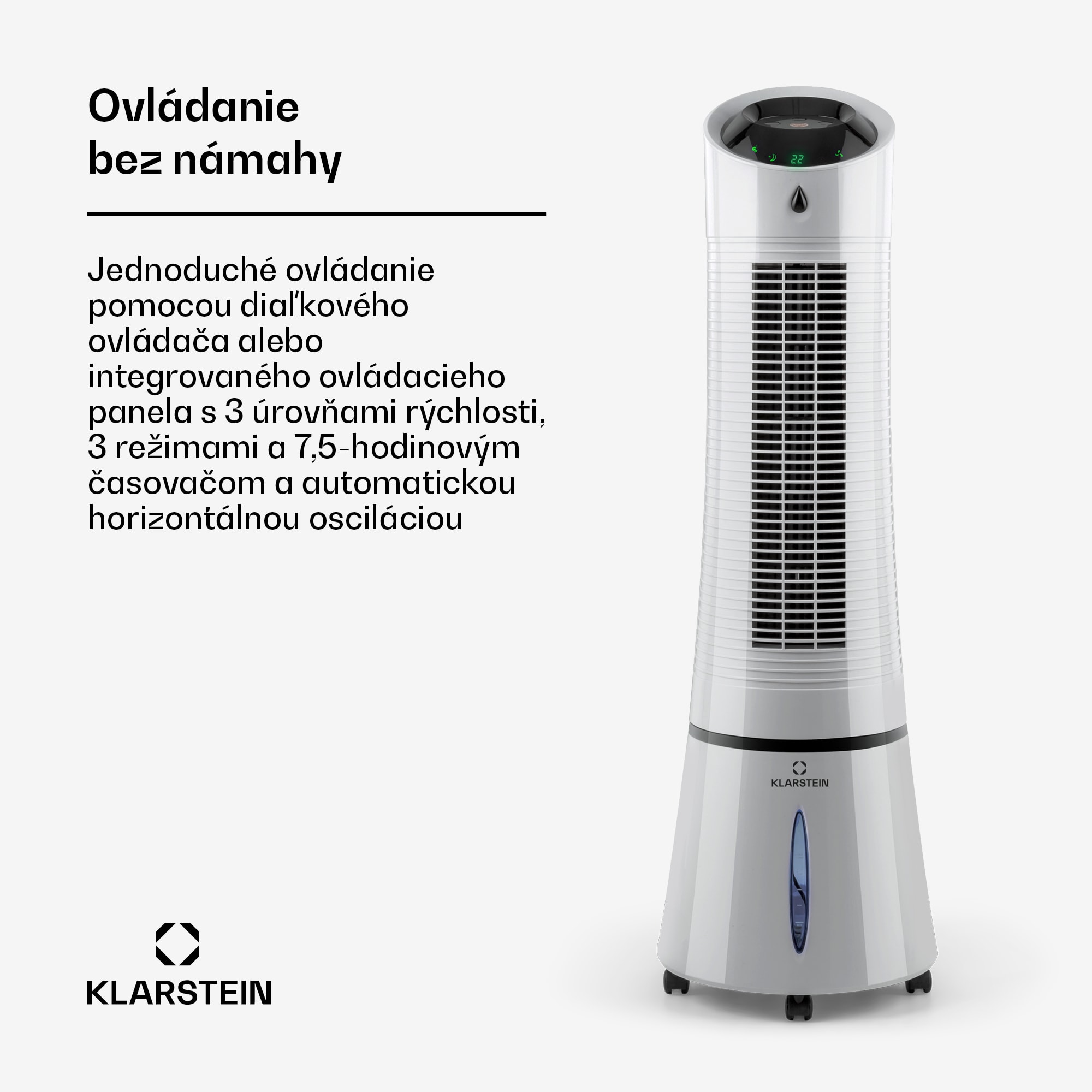 Klarstein Skyscraper Ice, 4 v 1 ochladzovač vzduchu, ventilátor, čistička vzduchu, zvlhčovač, 45 W, 210 m³/h, oscilácia, mobilný, diaľkové ovládanie – Obrázok 4