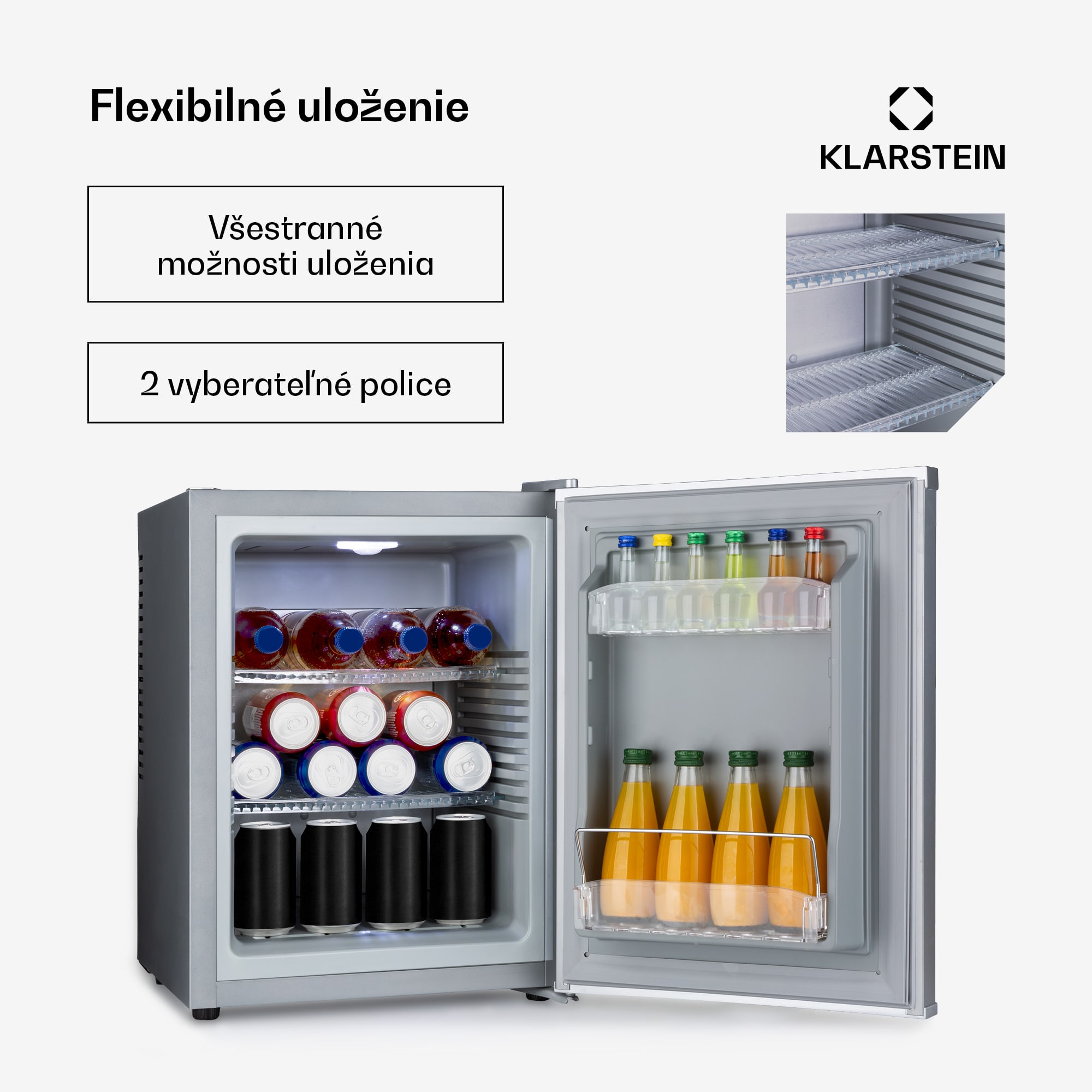 Klarstein Happy Hour 33, minibar, 33 l, 5-15°C, energet. trieda G, tichý, 25 dB, LED svetlo, strieborný – Obrázok 5
