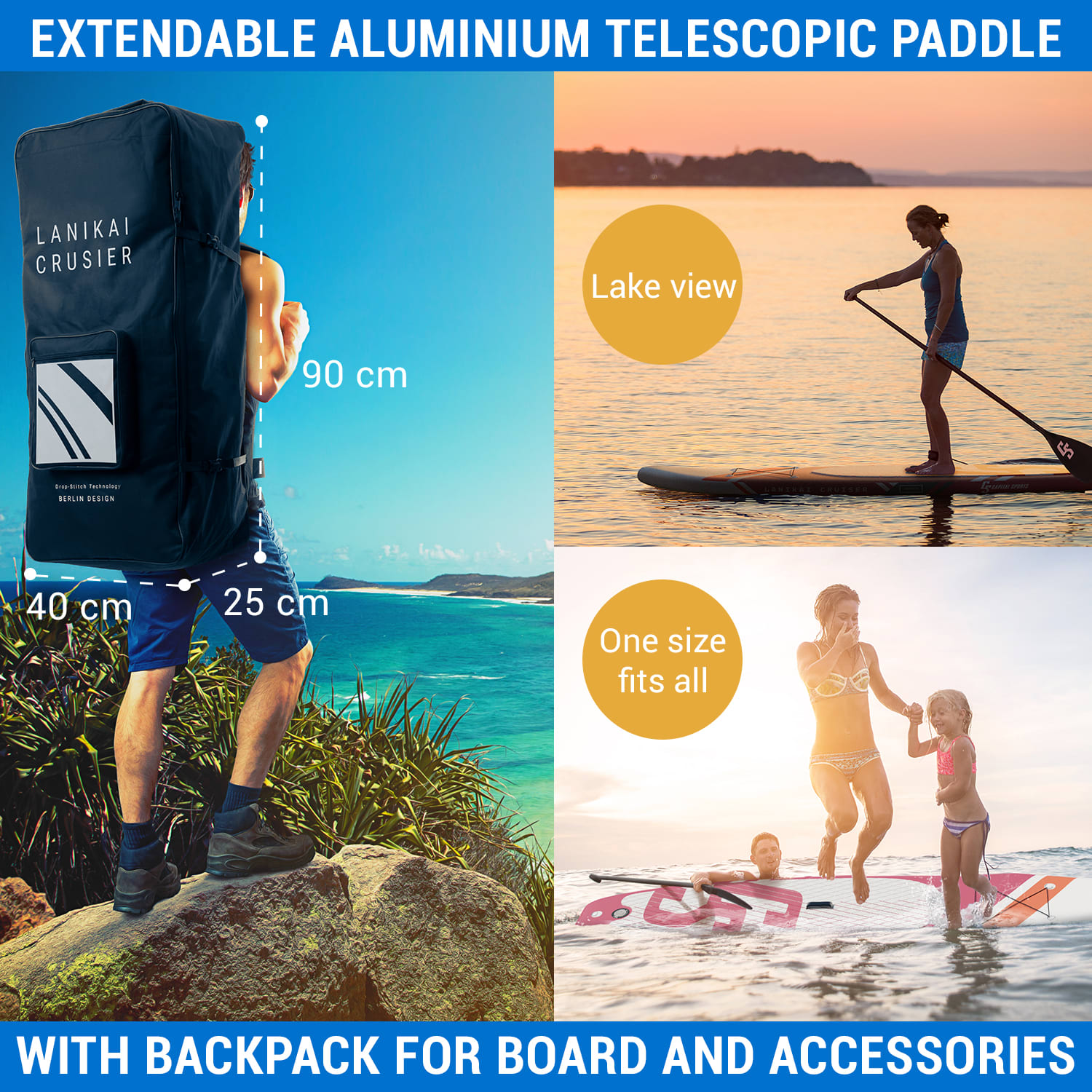 Capital Sports Lanikai Cruiser 9.8, nafukovací paddelboard, súprava so SUP doskou, 305 × 77 × 10 – Obrázok 2
