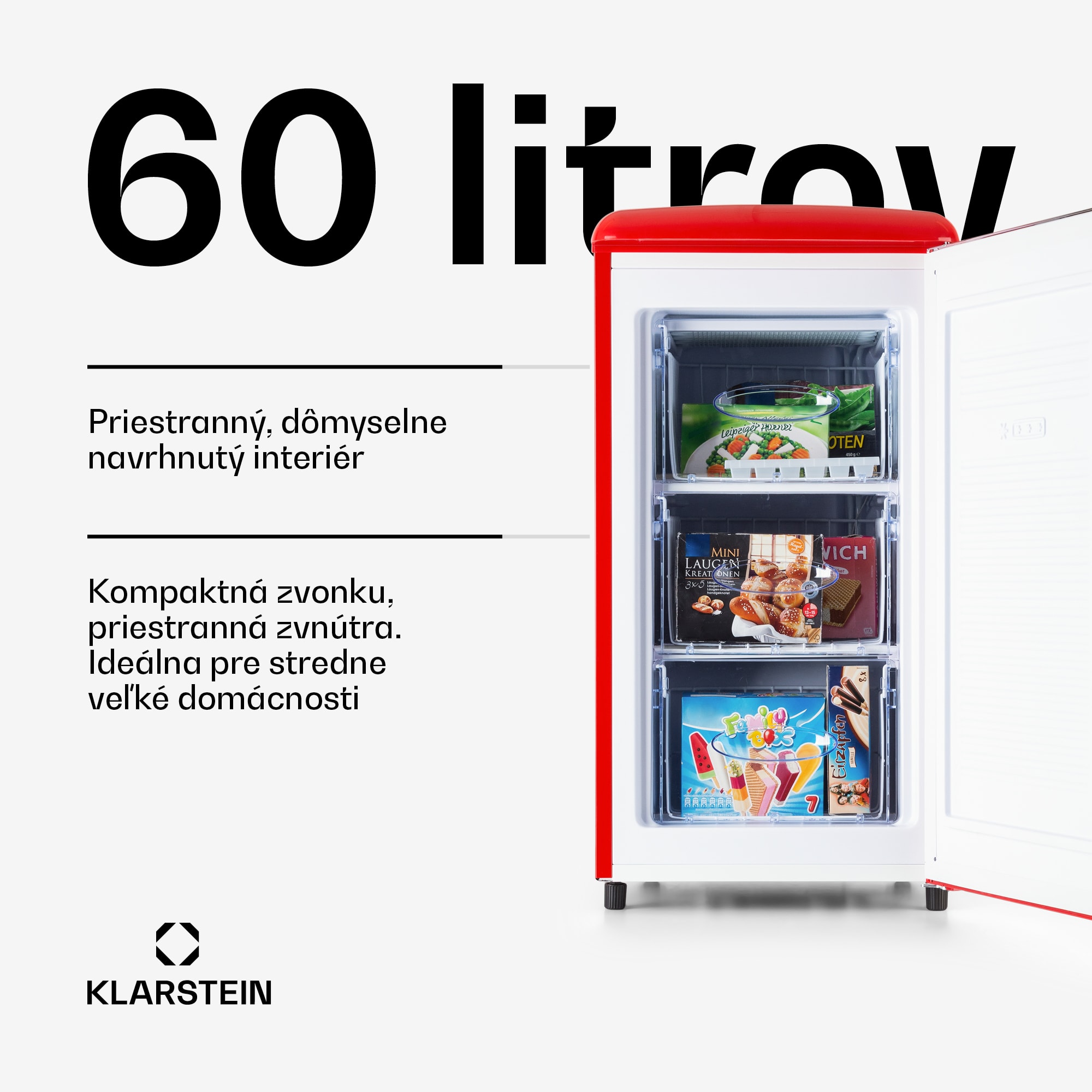 Klarstein Laika 60L, mraznička, 60 l, 3 zásuvky, teplota: -18 až 0 °C – Obrázok 2