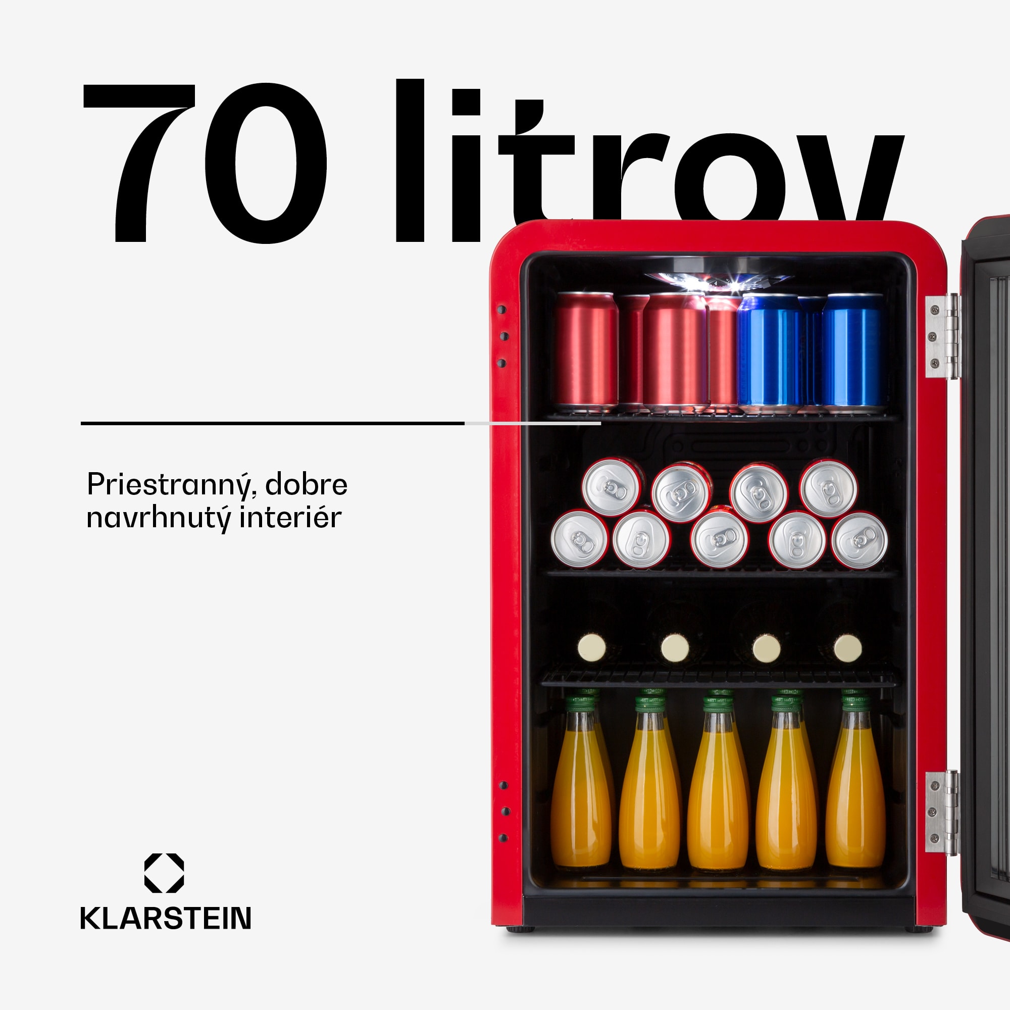 Klarstein PopLife, chladnička na nápoje, chladnička, 70 l, 0-10°C, retro dizajn, LED – Obrázok 2