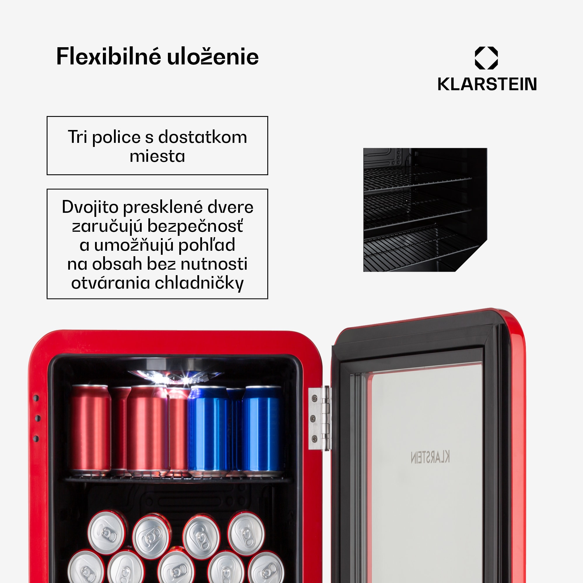 Klarstein PopLife, chladnička na nápoje, chladnička, 70 l, 0-10°C, retro dizajn, LED – Obrázok 5