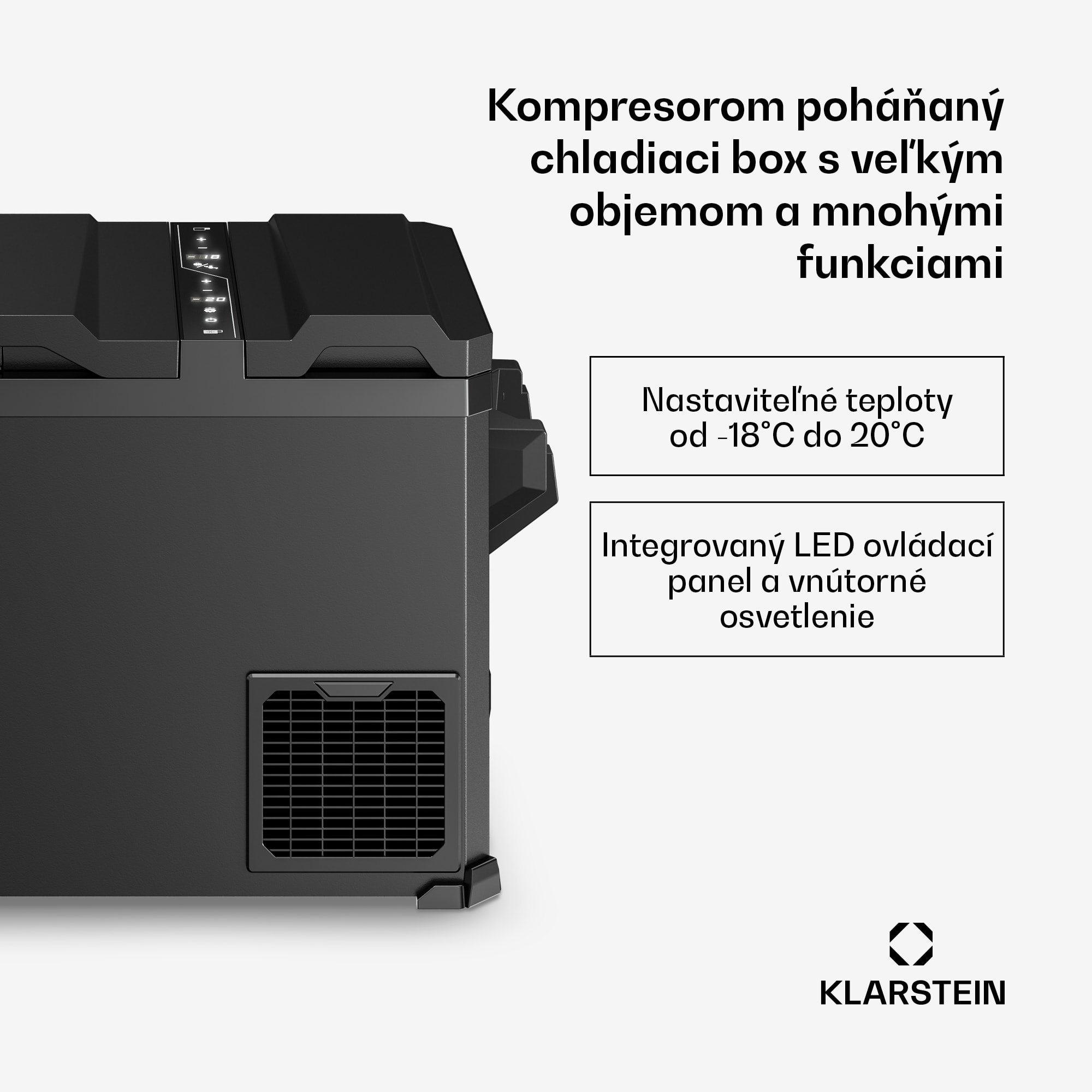 Klarstein Arctiq Duo chladiaci box | S kompresorom | 43 litrov | 58 plechoviek | -18 až 20 °C | Čierny | 78 cm – Obrázok 2