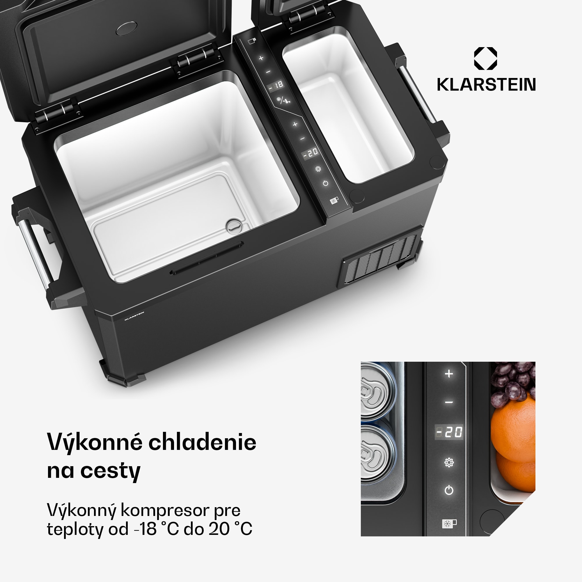 Klarstein Arctiq Duo chladiaci box | S kompresorom | 43 litrov | 58 plechoviek | -18 až 20 °C | Čierny | 78 cm – Obrázok 4