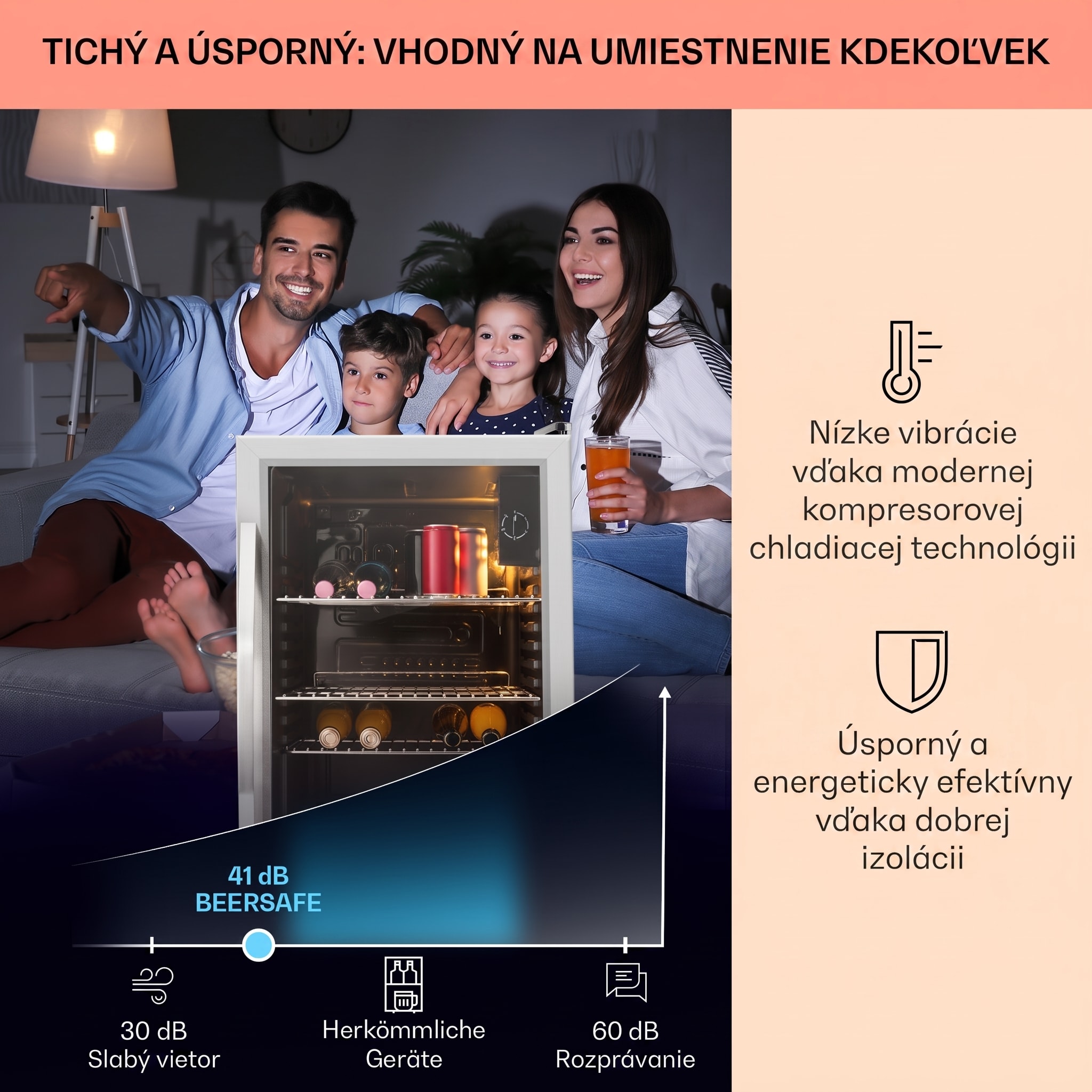 Klarstein Beersafe XXL, chladnička, 80 l, 3 police, energet. trieda E, panoramatické sklenené dvierka – Obrázok 3