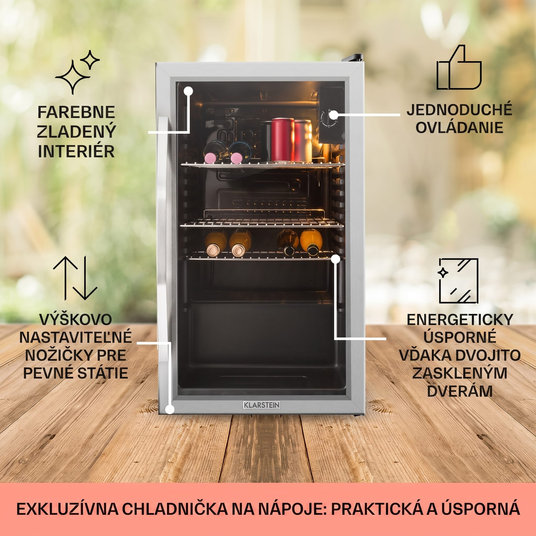 Klarstein Beersafe XXL, chladnička, 80 l, 3 police, energet. trieda E, panoramatické sklenené dvierka – Obrázok 5