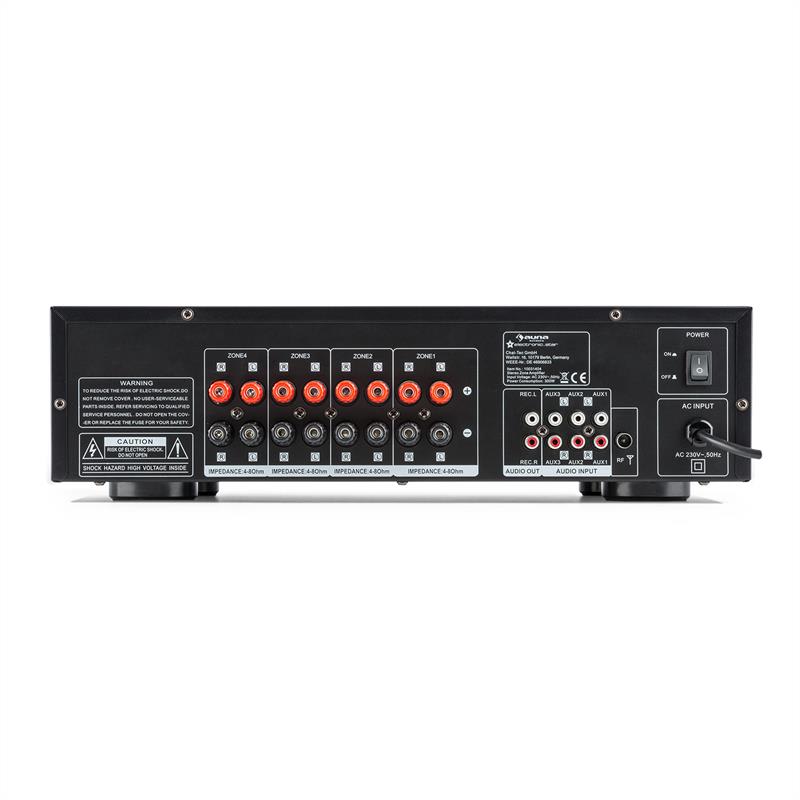 Auna AV2-CD850BT, 4-zónový stereo zosilňovač, 8 x 50 W RMS, bluetooth, USB, CD, čierny – Obrázok 3