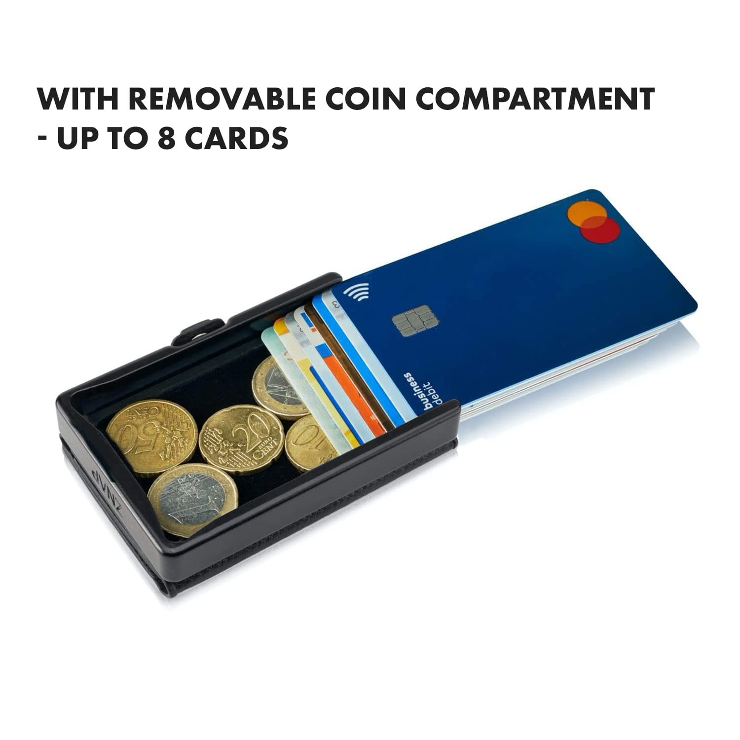 Slimpuro ZNAP Slim Wallet, 12 kariet, priehradka na mince, 8,9 x 1,8 x 6,3 cm (Š x V x H), ochrana RFID – Obrázok 5