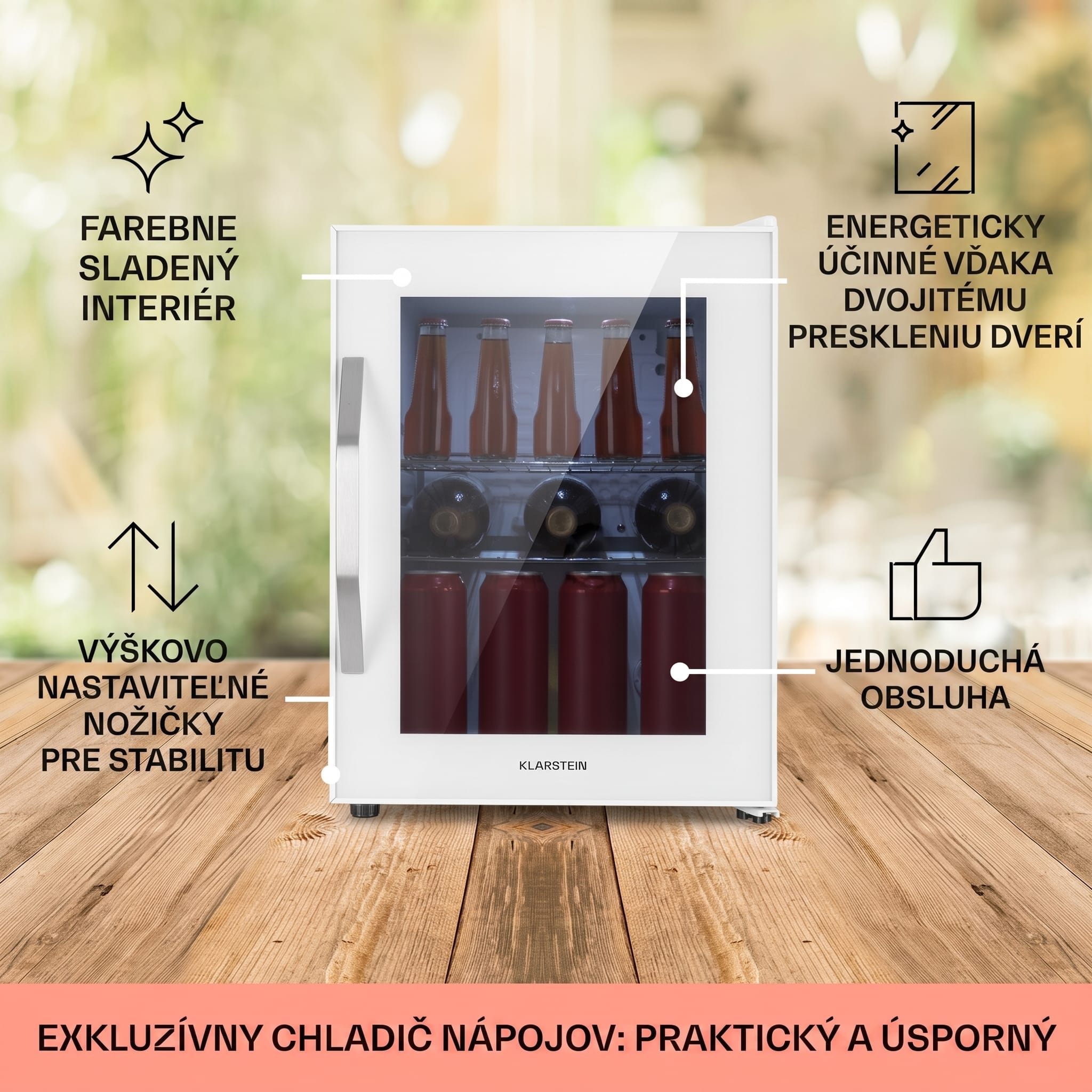Klarstein Beersafe M Quartz, chladnička, 33 l, 2 police, sklenené panoramatické dvierka – Obrázok 5