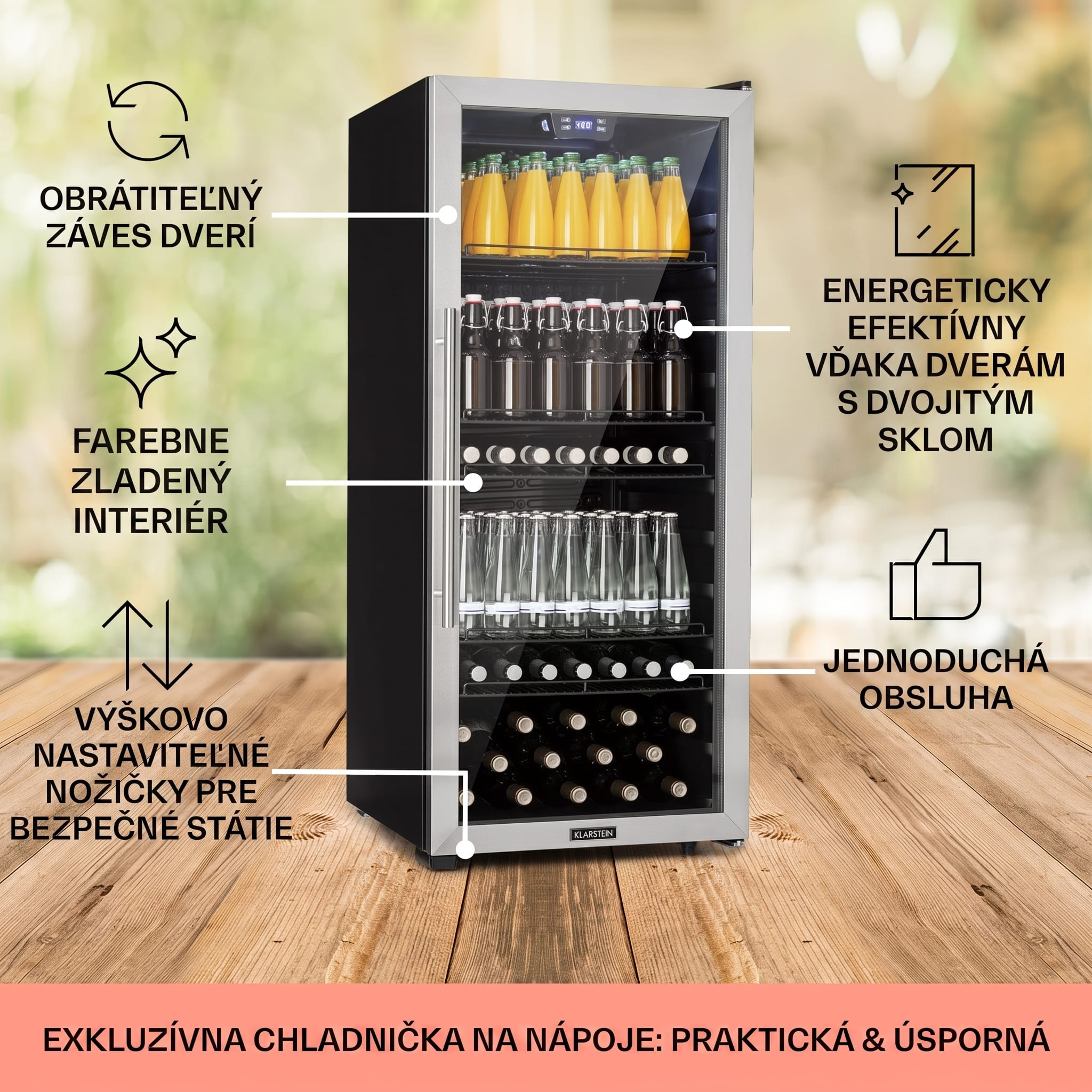 Klarstein Beersafe 7XL, chladnička, 242 l, 5 políc, panoramatické sklenené dvere, nehrdzavejúca oceľ – Obrázok 5