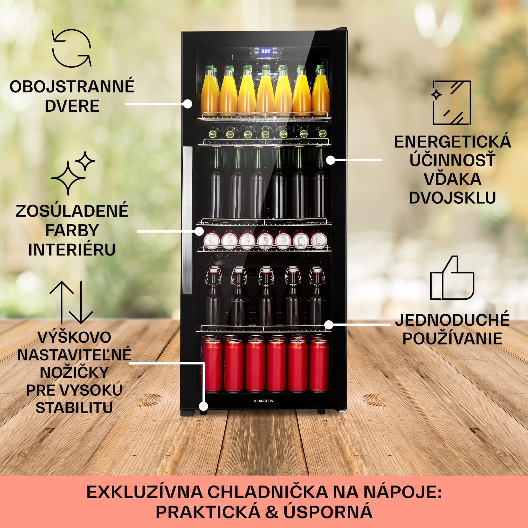 Klarstein Beersafe 7XL, chladnička, 242 l, 5 políc, panoramatické sklenené dvere, nehrdzavejúca oceľ – Obrázok 5