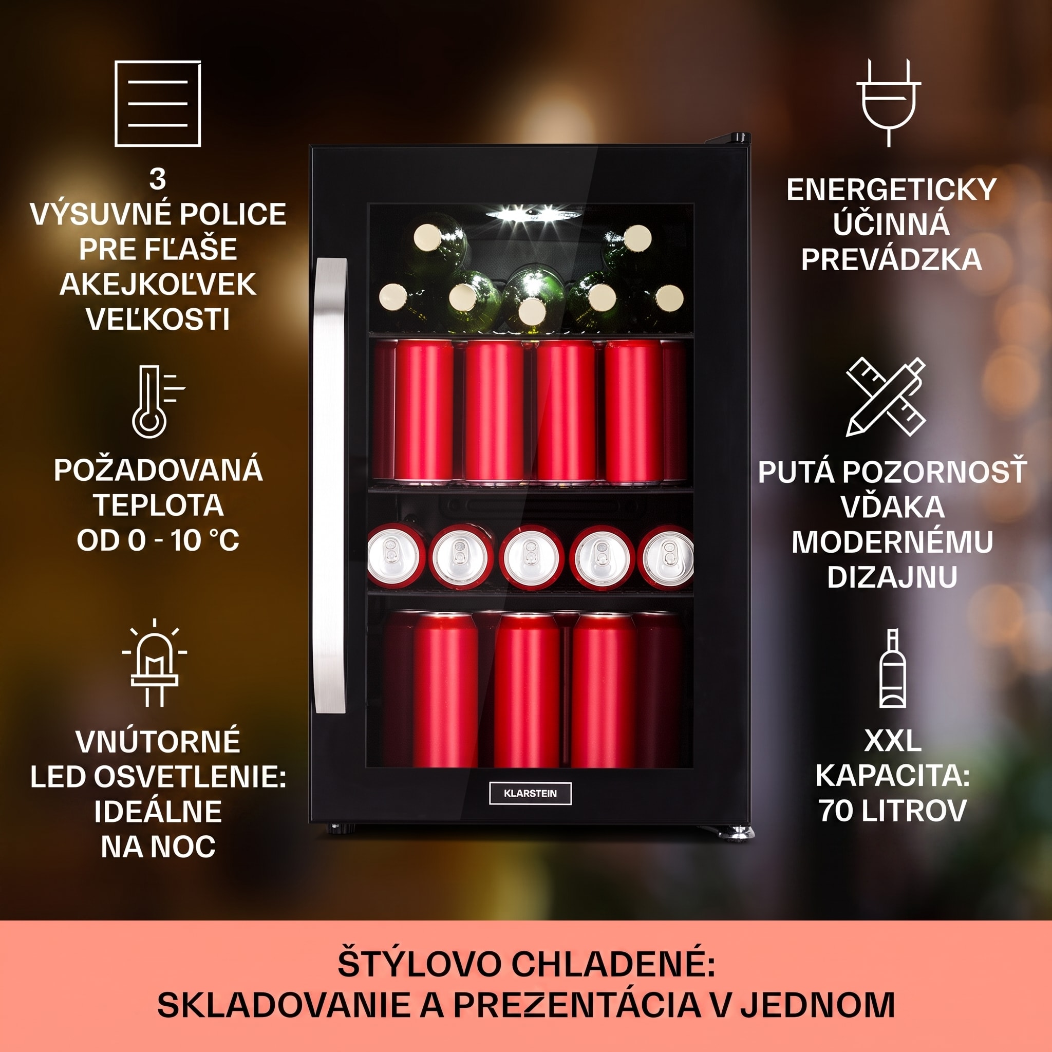 Klarstein Beersafe 70 Craft Beer Edition, chladnička, 70 litrov, sklenené dvere, nehrdzavejúca oceľ – Obrázok 2