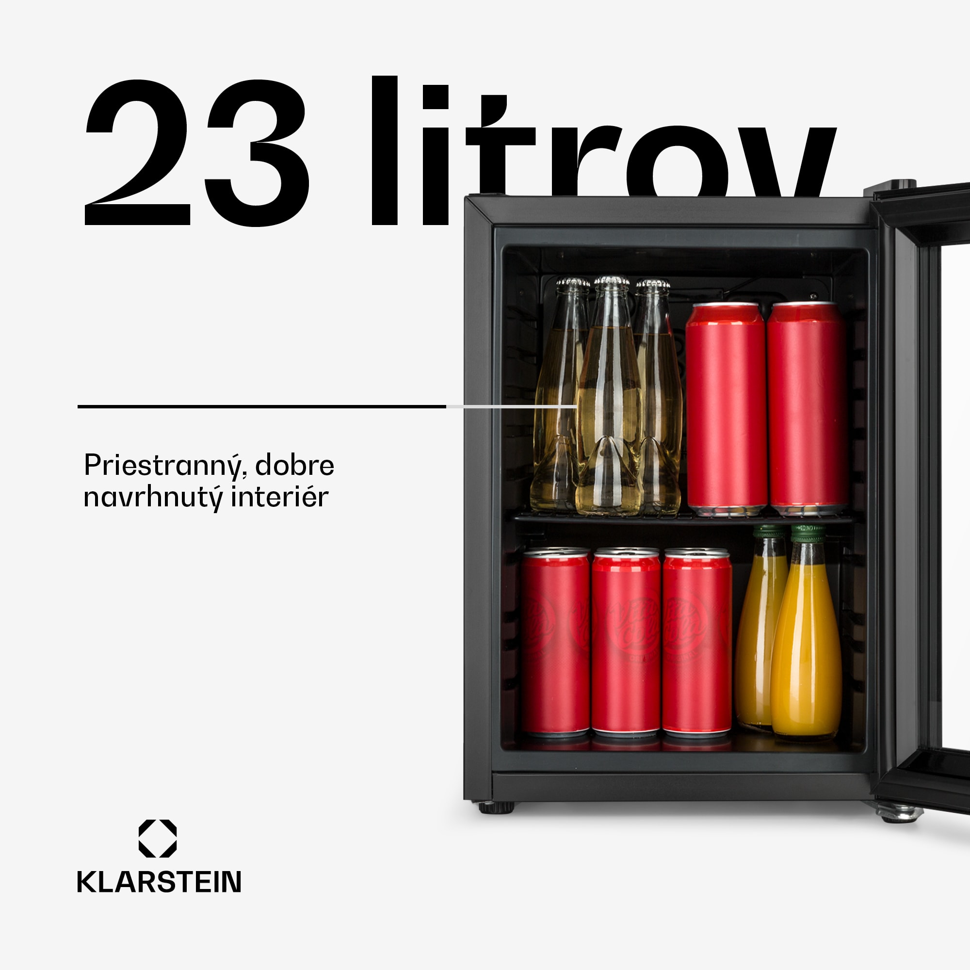 Klarstein Harlem, chladnička na nápoje, 23 l, 1 kovová polica, sklenené dvere – Obrázok 2