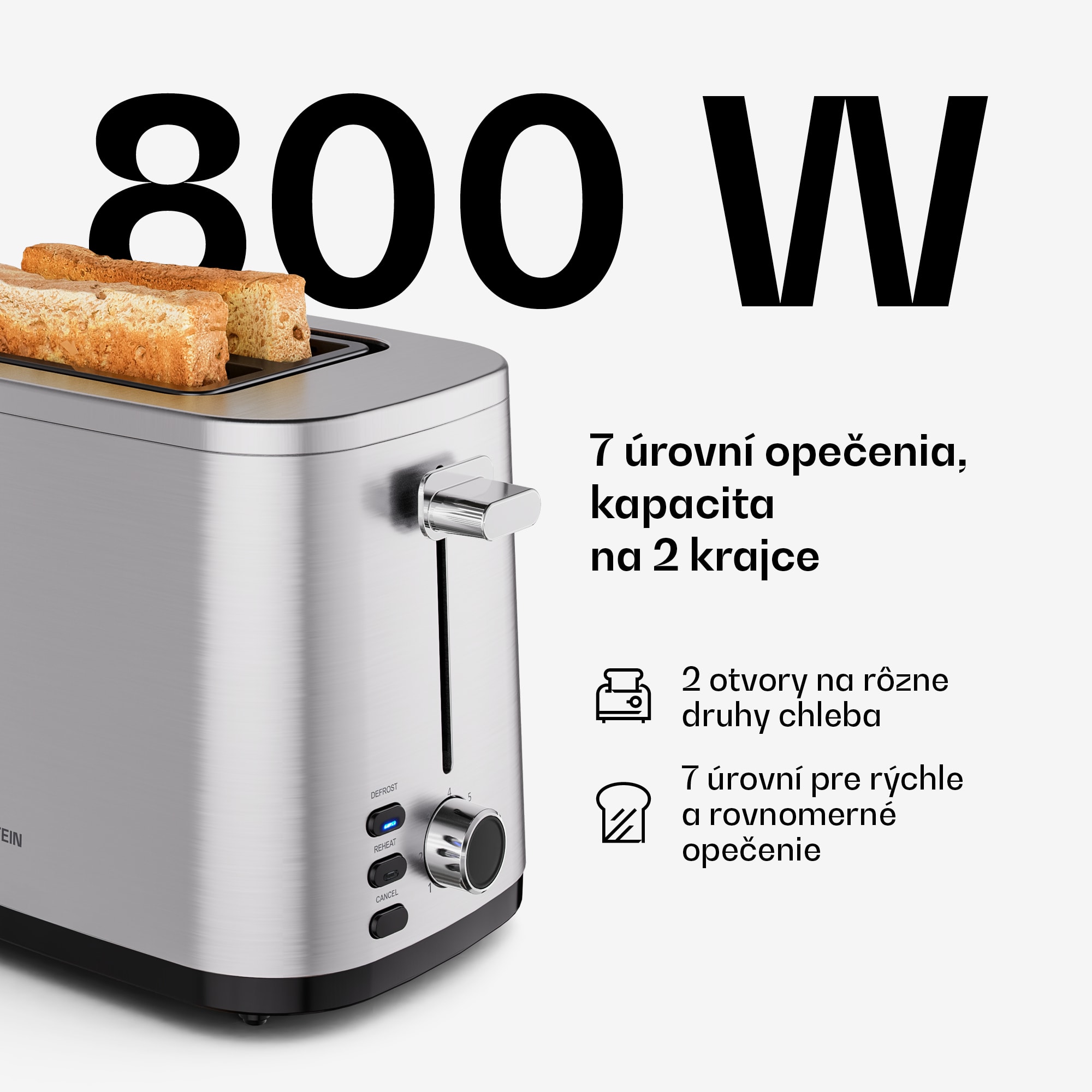 Klarstein Verosteel hriankovač | Hriankovač na 2 krajce | 800 W | 7 úrovní opečenia | Ohrievač žemlí – Obrázok 4
