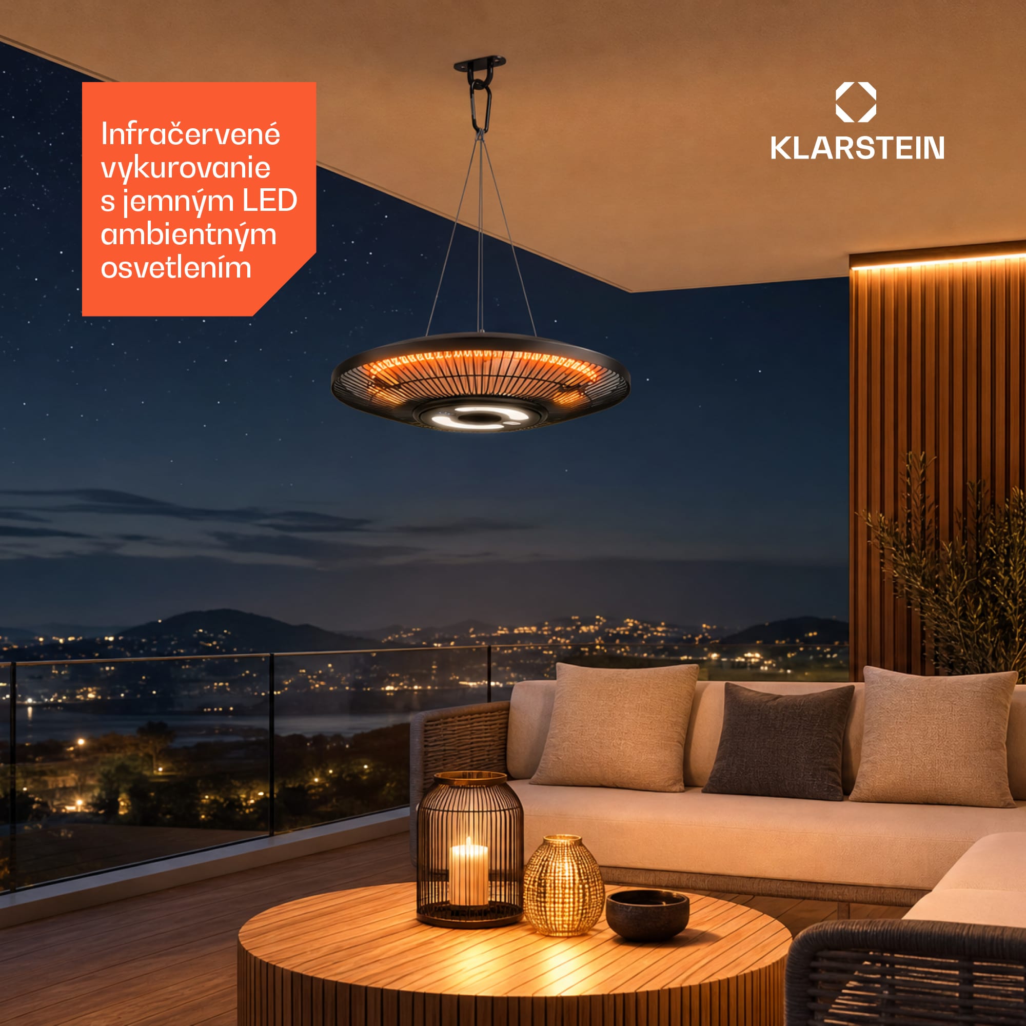 Klarstein LumiHeat infračervený stropný ohrievač | 2000 W | 15 m² | LED svetlo | 42 cm x 42 cm – Obrázok 3