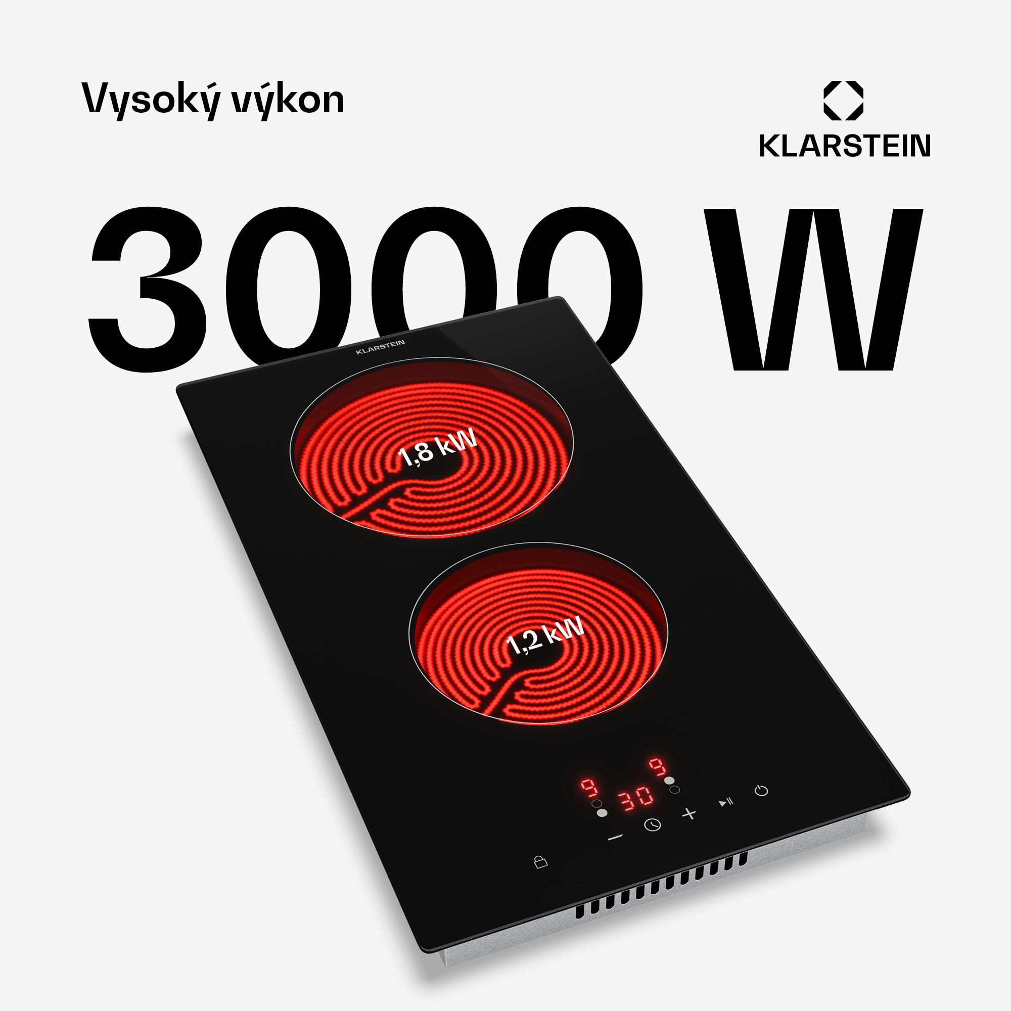 Klarstein Hito sklokeramická varná doska | 2 varné zóny | 3000 W | 9 úrovní výkonu | 30 cm – Obrázok 3