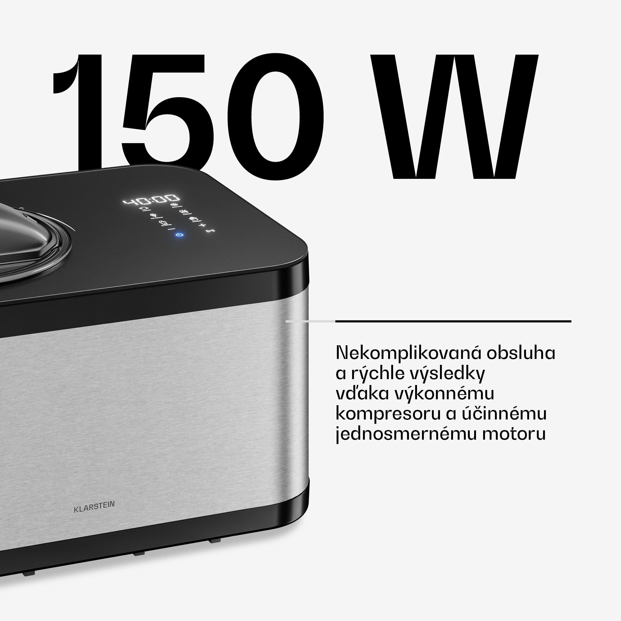 Klarstein VeroSteel zmrzlinovač s kompresorom | 1,5 l | 150 W | 4 programy | dotykové ovládanie – Obrázok 5