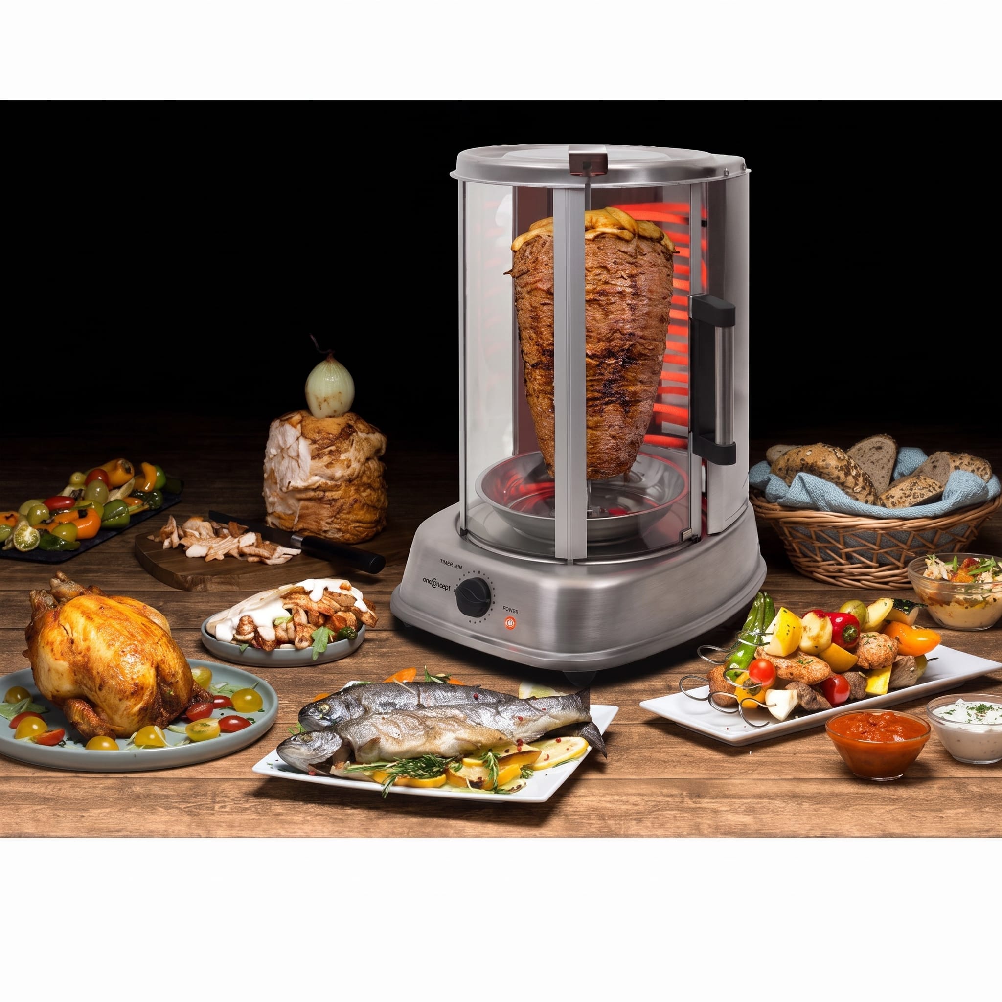 OneConcept Kebap Master Pro, vertikálny gril, 1500 W, strieborný – Obrázok 2