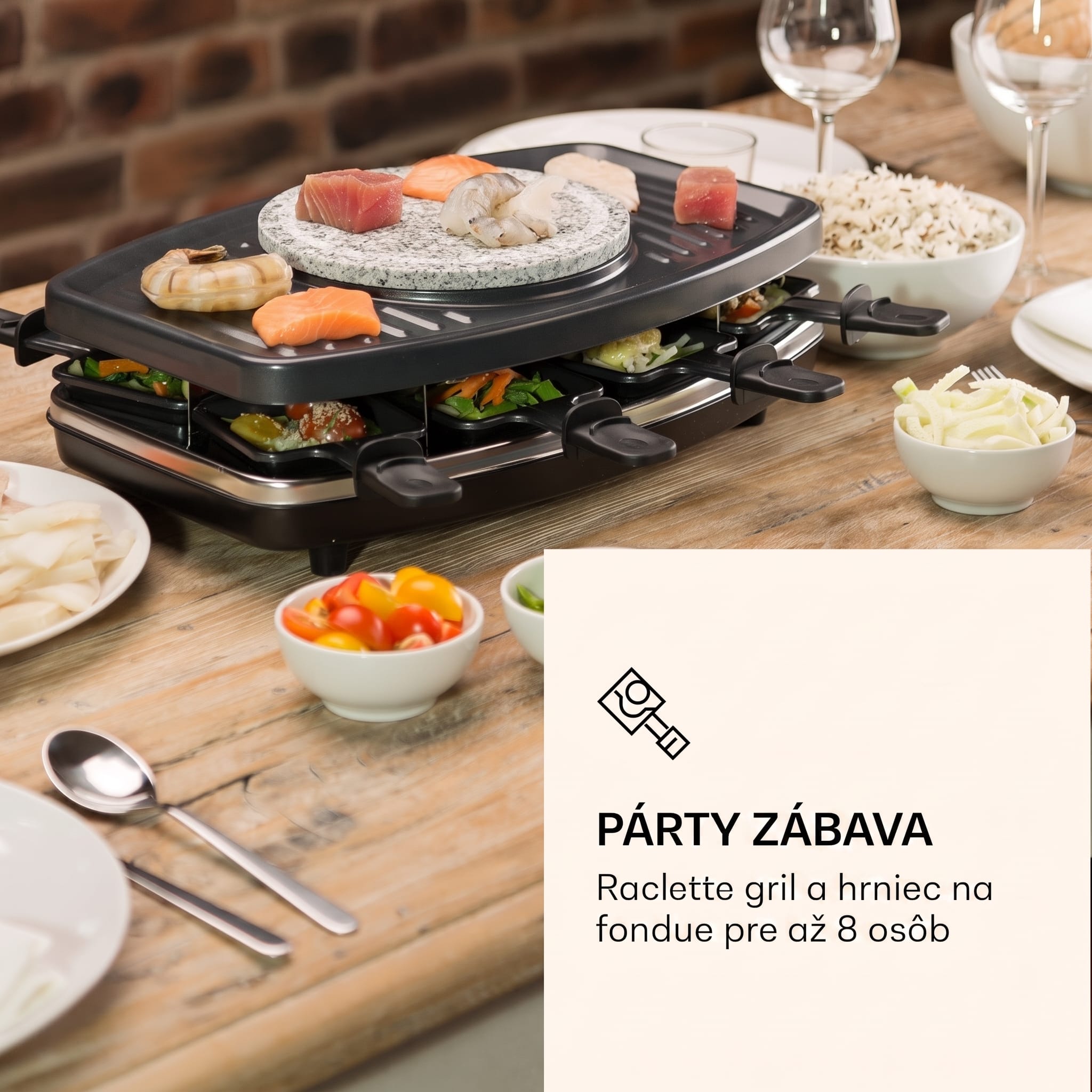 Klarstein Entrecote, raclette gril s fondue 2 v 1, 1100 W, prírodný kameň, pre 8 osôb – Obrázok 2