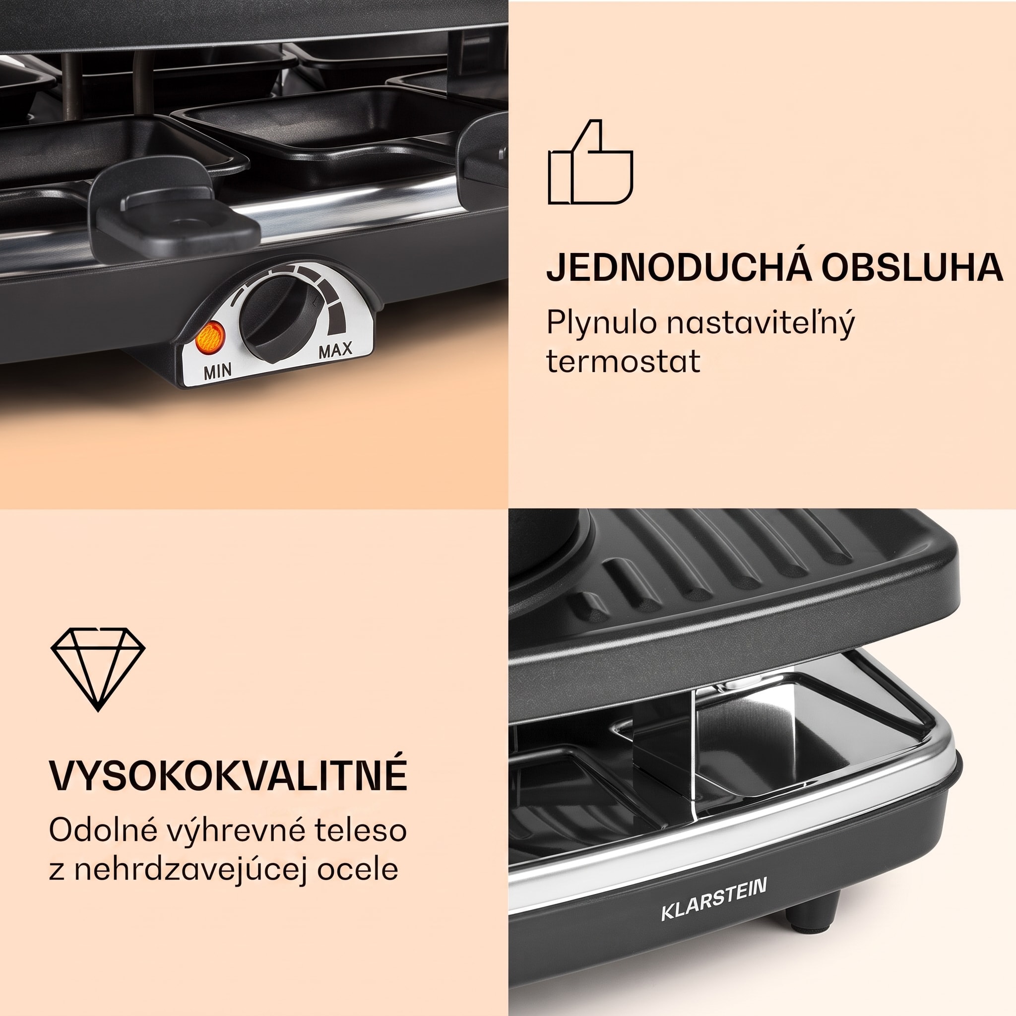 Klarstein Entrecote, raclette gril s fondue 2 v 1, 1100 W, prírodný kameň, pre 8 osôb – Obrázok 4